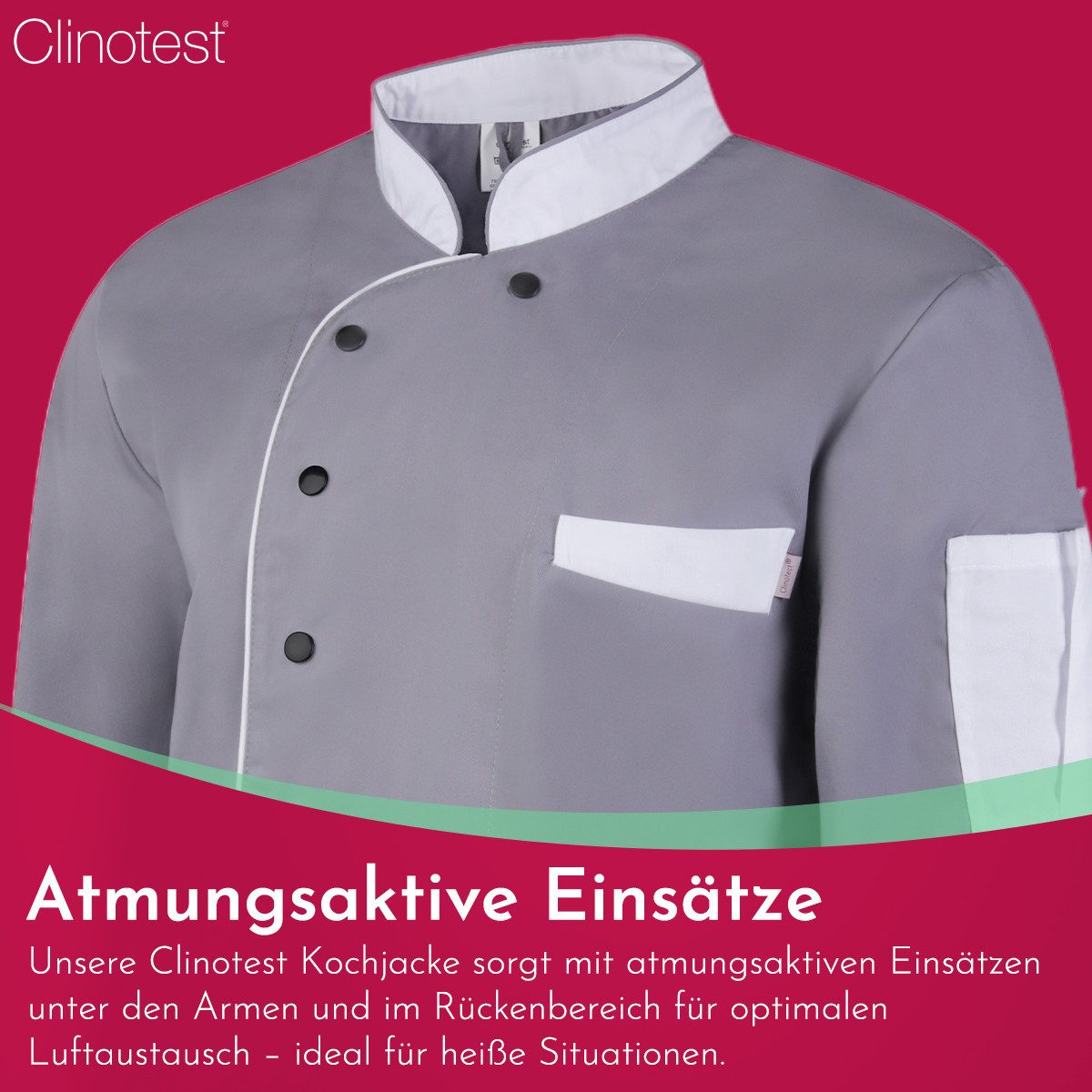 Clinotest Kochjacke langarm - 95 Grad waschbare, kochfeste Kochjacken ohne Einlaufen (1-St) Kochhemd aus 65% Polyester, 35% Baumwolle, mit Druckknopfverschluss – Bild 4 von 5