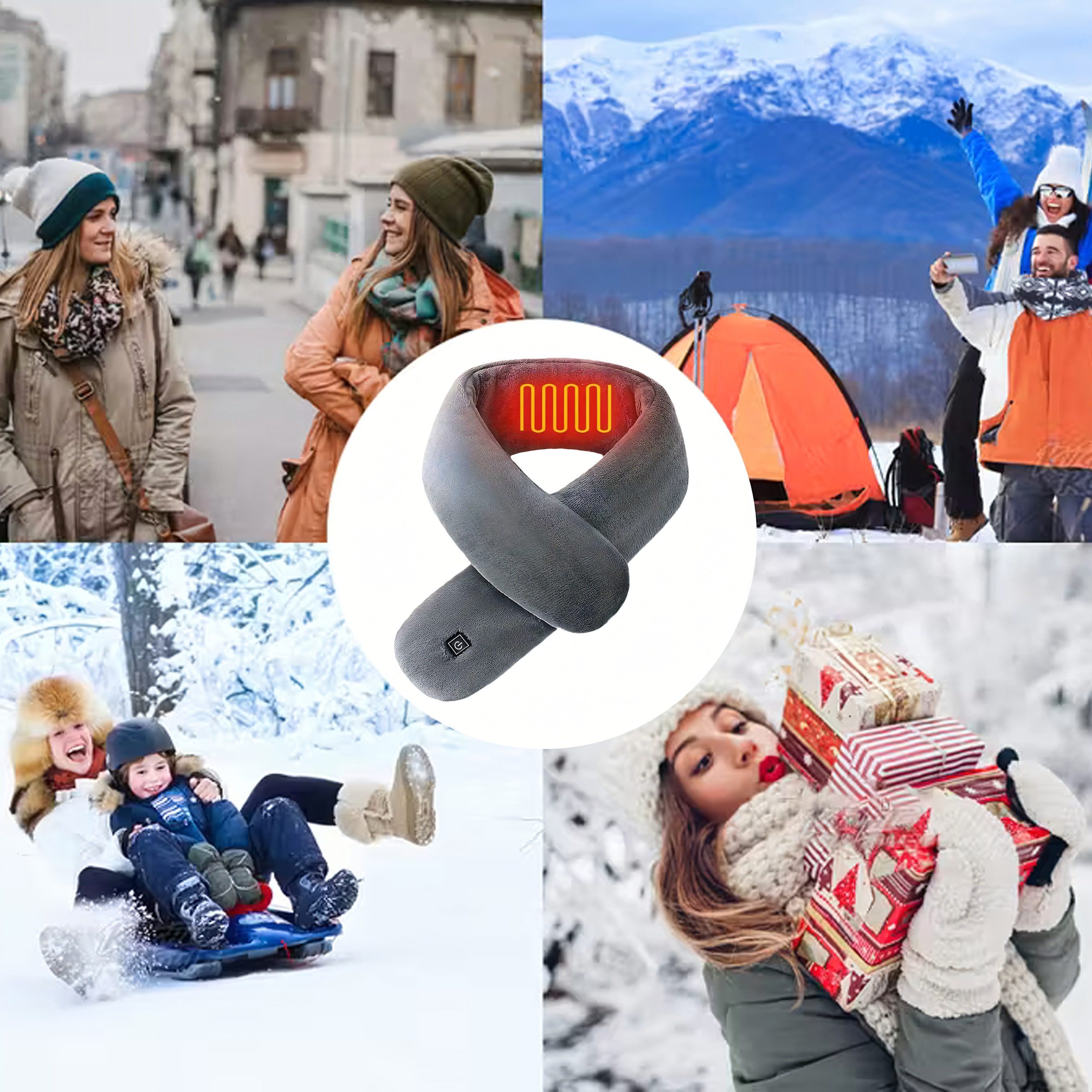 Realb2b Nackenhörnchen Heizschal USB beheizter Schal 3 Stufen Winter Wärmeschal grau, USB Heizschal 3 Stufen Wärmeschal 80x10 cm grau ohne Powerbank, Heizschal USB Wärmeschal 3 Stufen Winter Schal beheizt grau, 3 Heizstufen USB Betrieb waschbar weich leicht kompakt grau