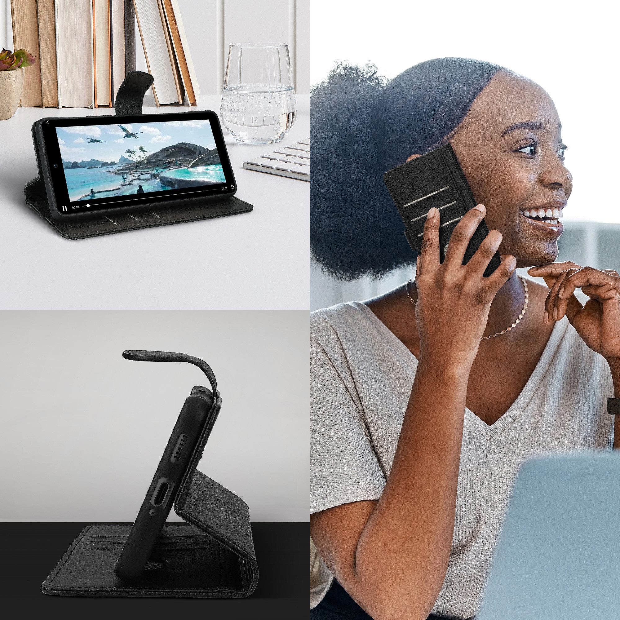 kwmobile Smartphone-Hülle Kunstleder Handyhülle für Samsung Galaxy Xcover 3 Hülle, Brieftaschen Schutzhülle aus PU-Leder mit Displayschutz