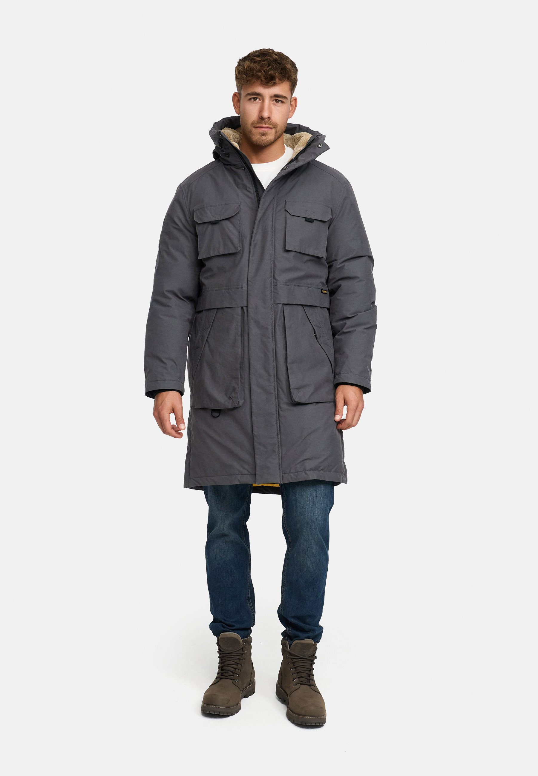 Indicode Winterjacke Herren INKristof Herrenparka Herrenjacke Langer Parka mit wärmender Wattierung