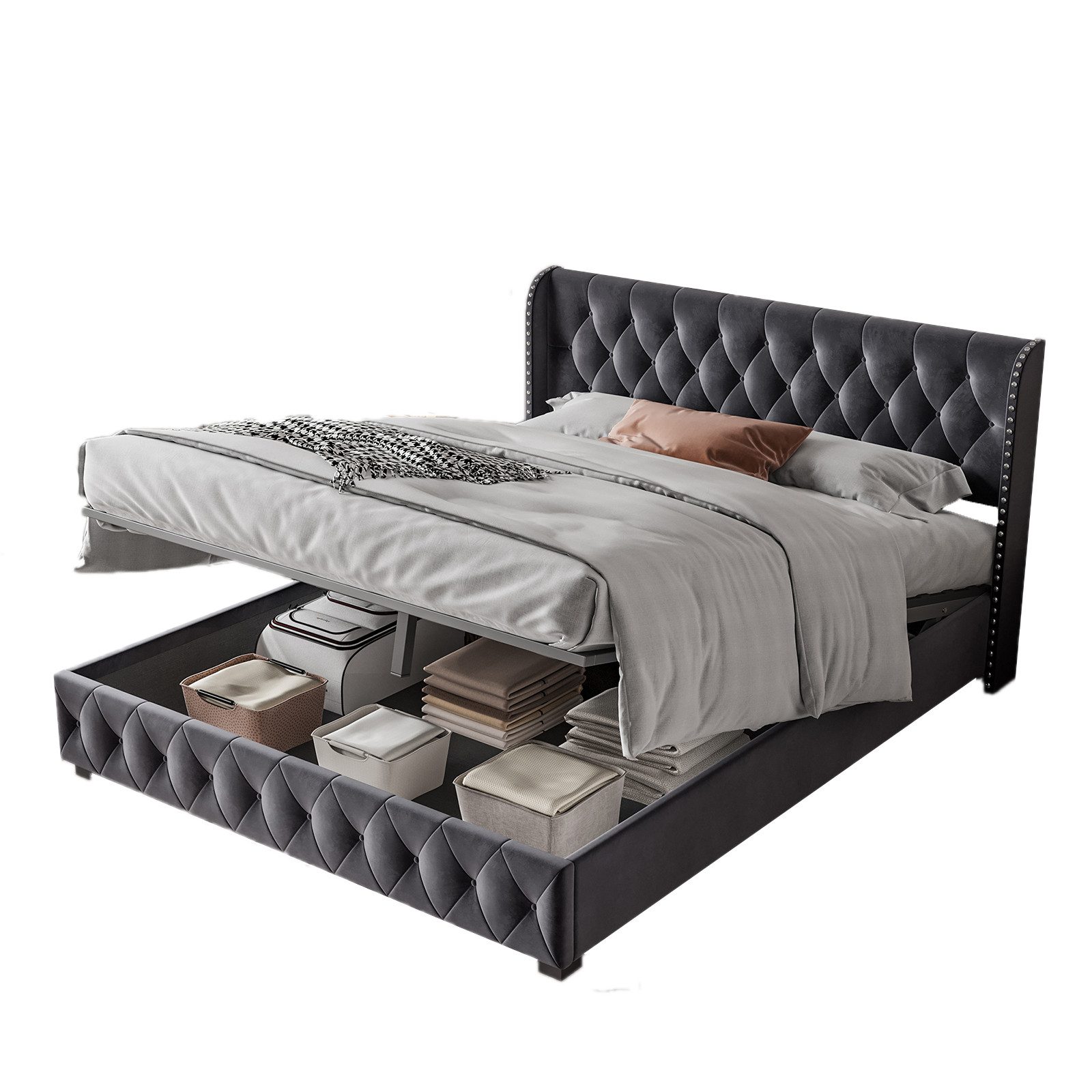 FUROKOY Polsterbett Hydraulisches Stauraumbett Doppelbett mit günstig online kaufen