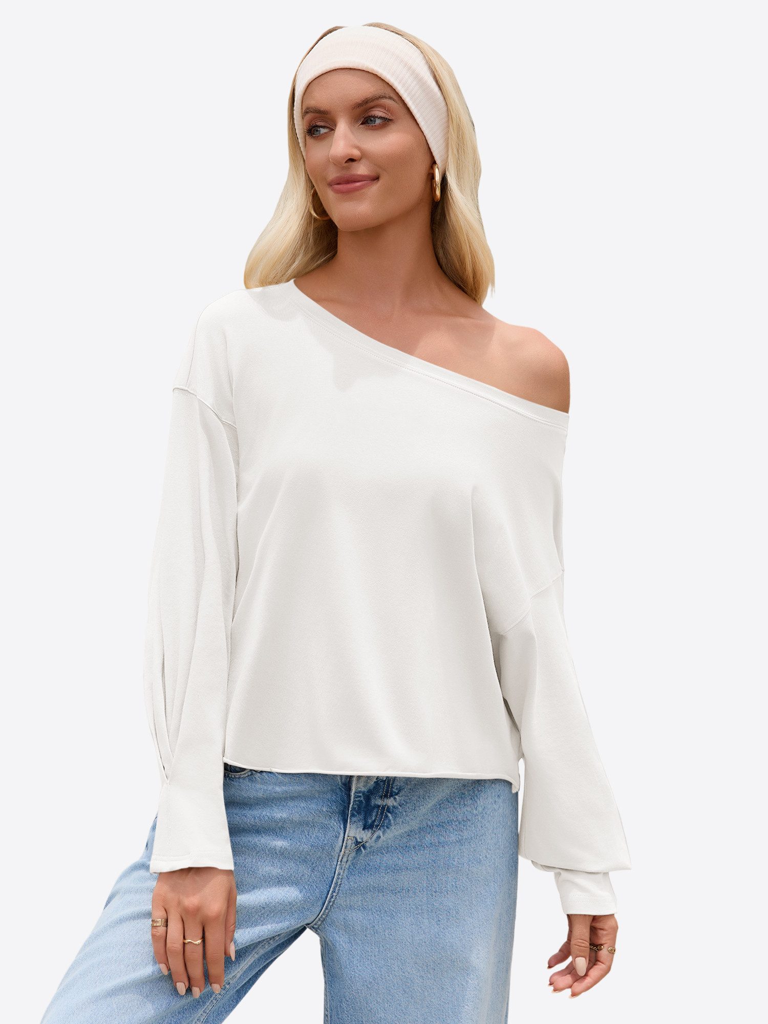 Imily Bela T-Shirt Langarm-Shirt mit Rundhalsausschnitt und bauchfreiem Schnitt (Packung, 1-tlg., 1per-Pack) krempelbar