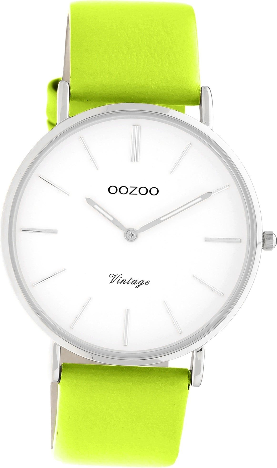 OOZOO Quarzuhr Lederarmband Series, rundes gelbgrün, (ca. Gehäuse, Damen Armbanduhr groß 40mm) Damenuhr Vintage Oozoo