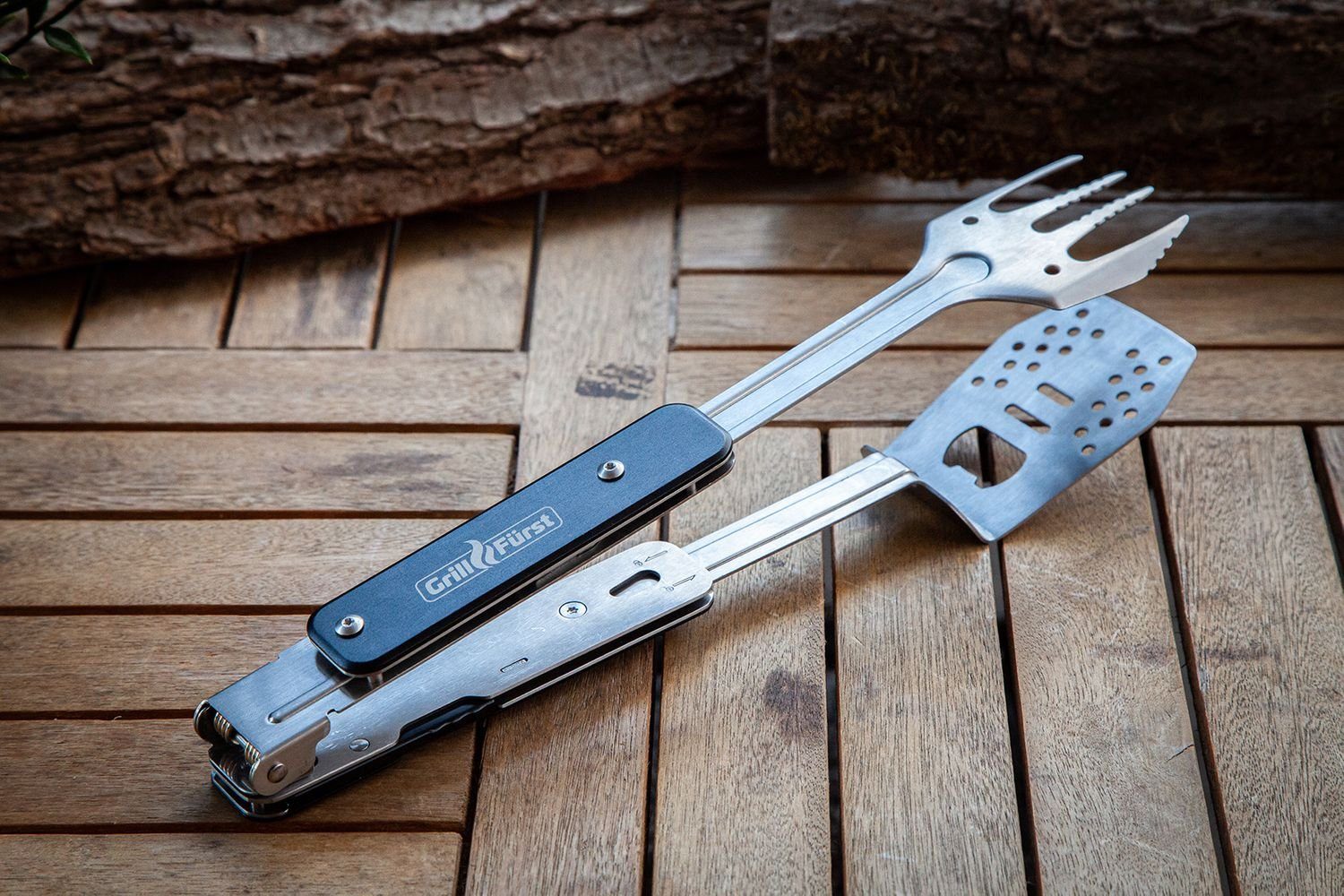 Grillfürst Grillzange Grillfürst BBQ - Multitool - 4in1 Grillbesteck, BBQ Tool, Outdoor Grillbesteck