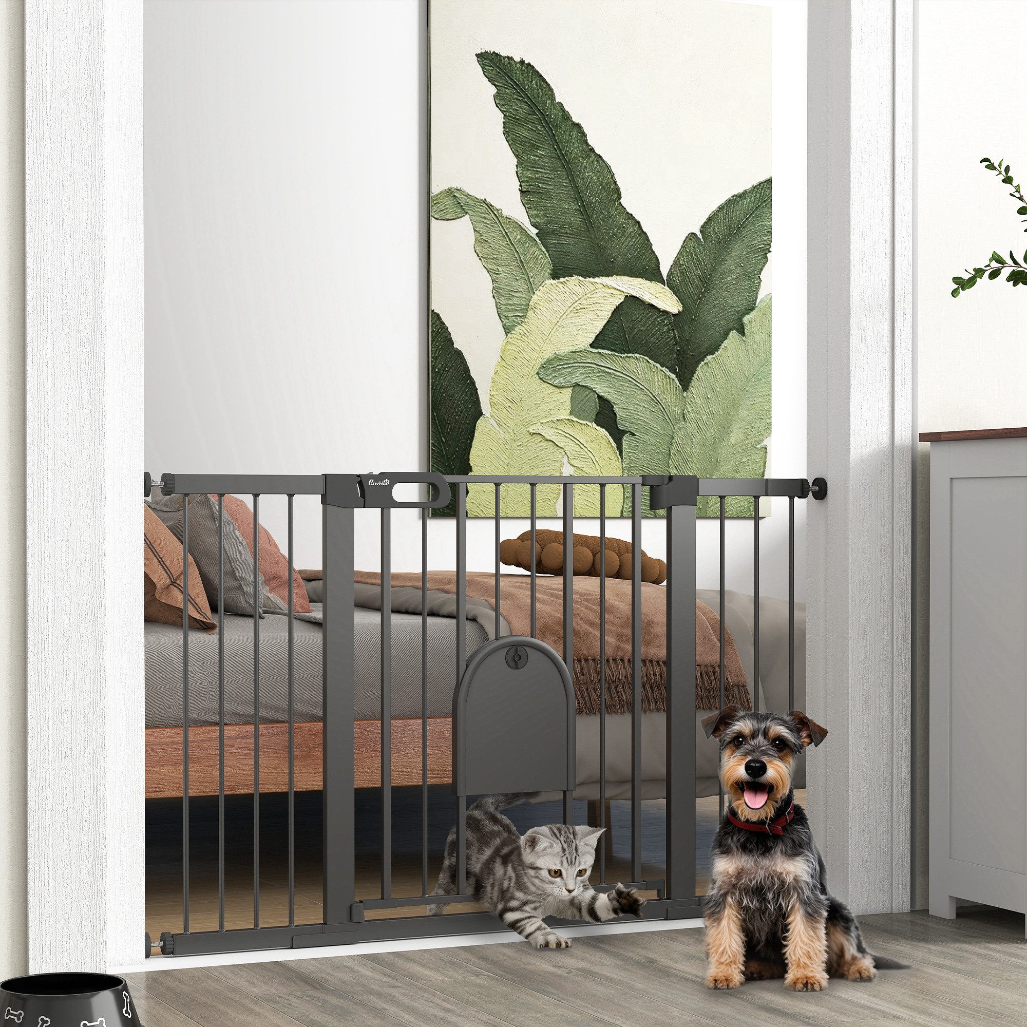 PawHut Hundegitter Türschutzgitter Treppenschutzgitter Klemmbefestigung Stahl schwarz (Schutzgitter für Haustier, 1 St., Hunde Absperrgitter), Treppenschutzgitter für Hunde, Schwarz