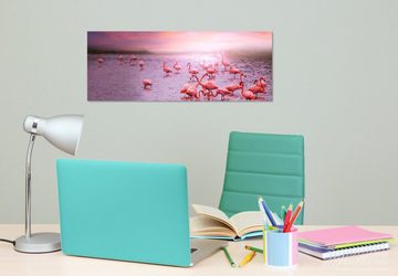 Wallario Glasbild, Rosa Flamingos bei Sonnenuntergang, in verschiedenen Ausführungen