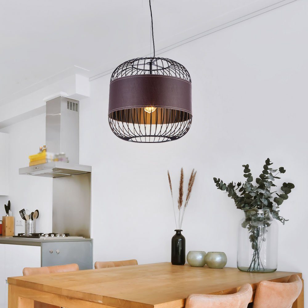 GLOBO LIGHTING Hängeleuchte, Leuchtmittel nicht inklusive, Hängeleuchte Pendellampe Lederring Schwarz Metall H 120 m Wohnzimmer