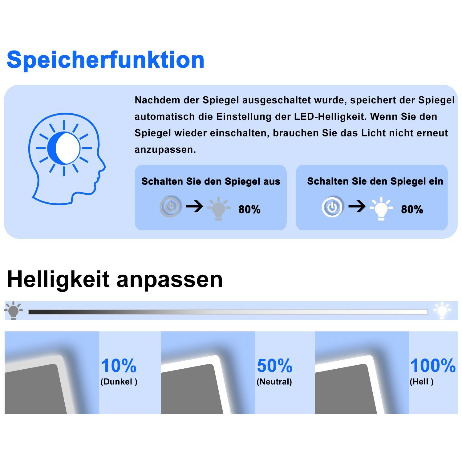 duschspa Kosmetikspiegel Schminkspiegel LED Kosmetikspiegel mit Beleuchtung Tischspiegel, mit Touch, 3 Lichtfarben Dimmbar, Memory-Helligkeit, 360° Drehbar