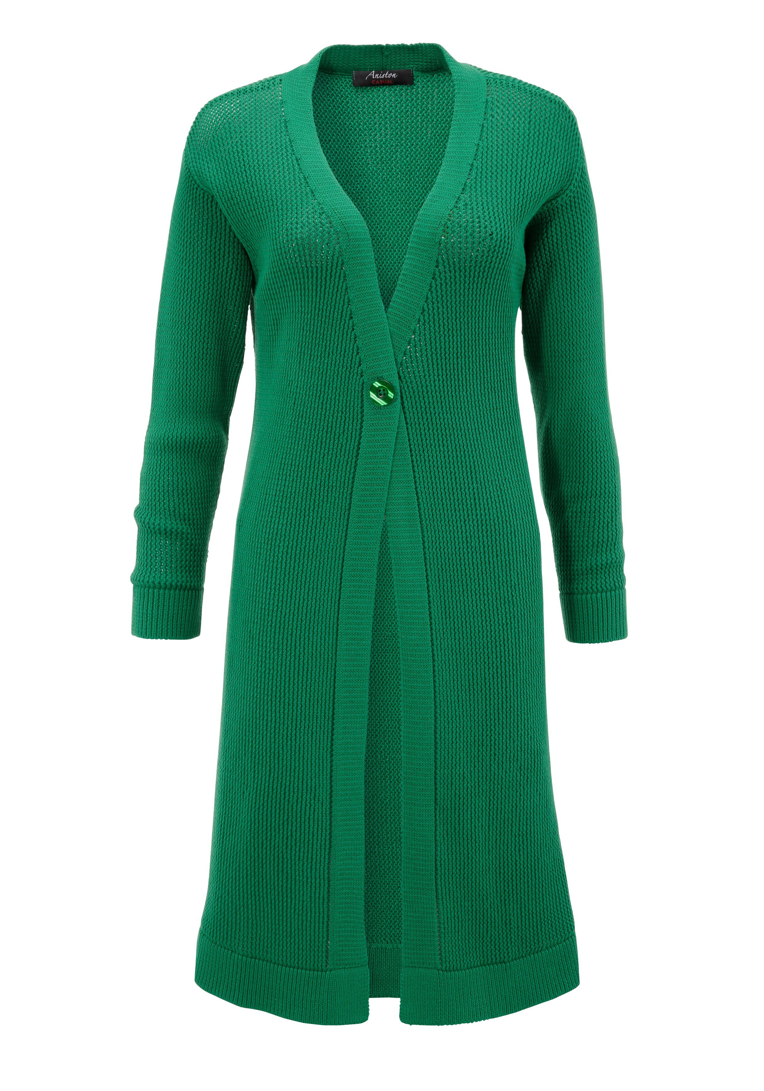 Aniston CASUAL Netzstrickmuster im smaragd Strickjacke trendigem
