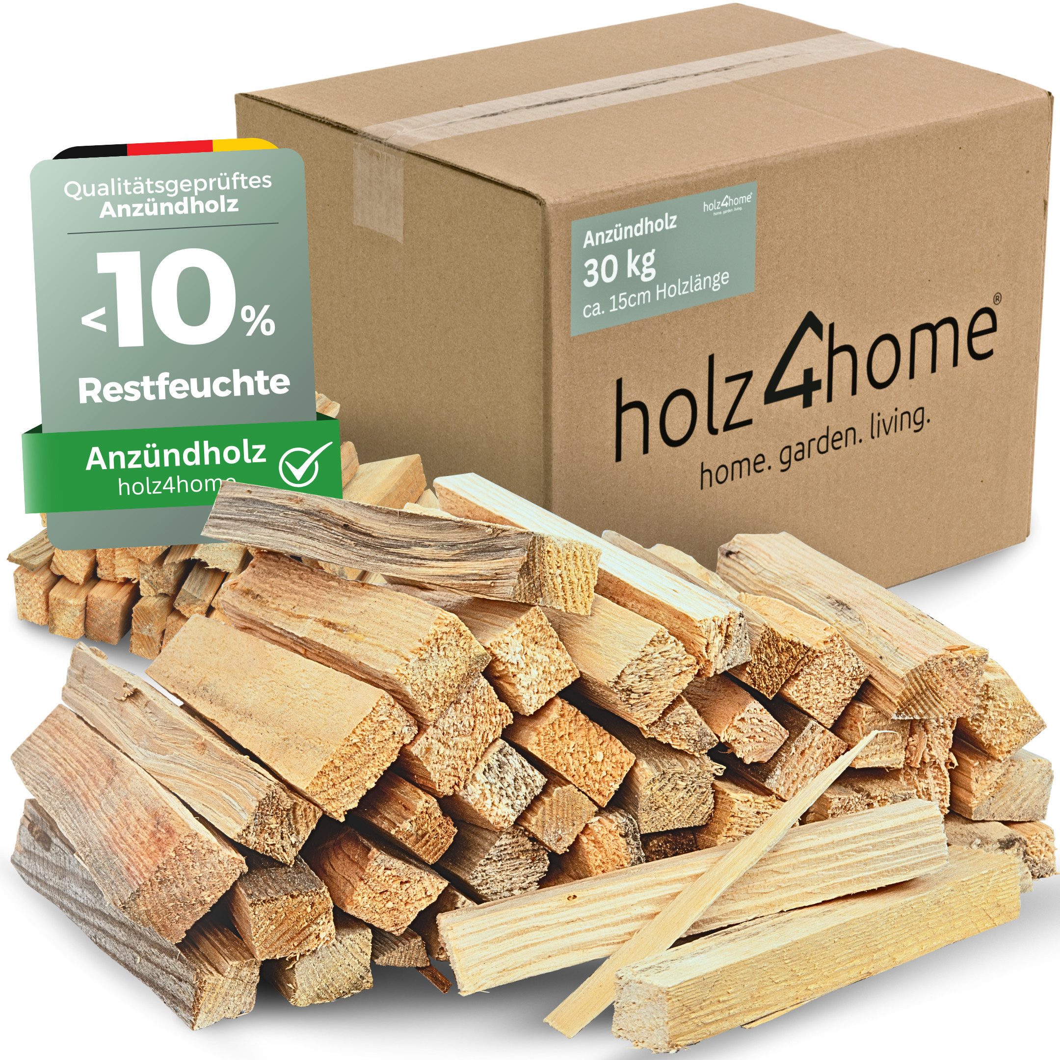 holz4home® Kaminholz Anzündeholz Getrocknet 30 kg I Anfeuerholz Nadelholz Ofenfertig, 30 kg, Idealer Anzünder für Kamin & Grill