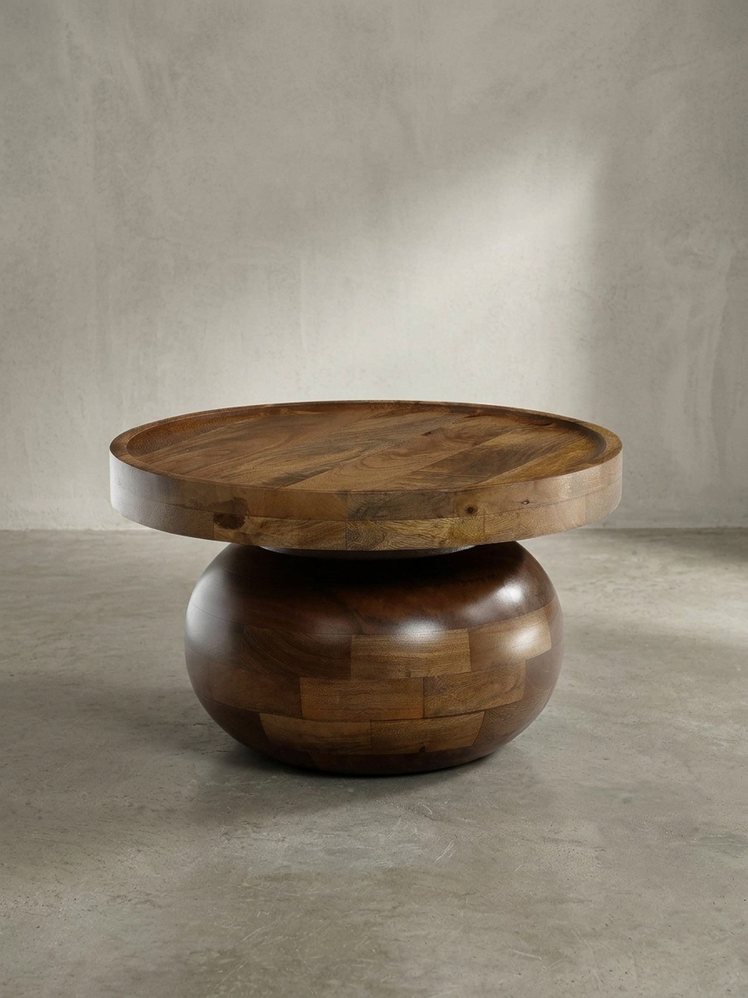 KADIMA DESIGN Couchtisch Couchtisch 50x50x30,5 cm Mango Massivholz Walnussfarben Sofatisch (mit natürlicher Holzmaserung), Rund, Design Wohnzimmertisch Niedrig, Kaffeetisch Wohnzimmer Modern