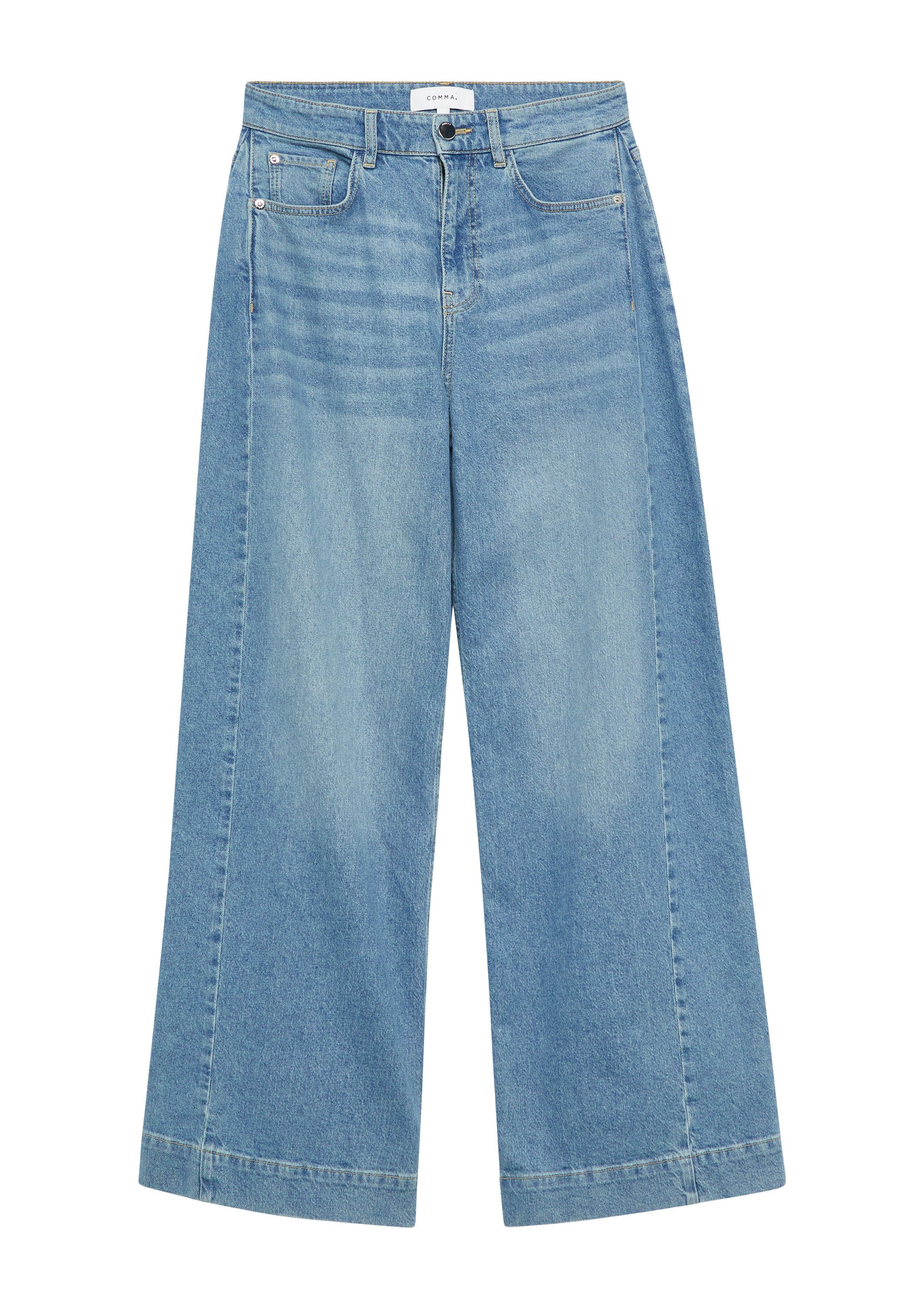 comma Weite Jeans Jeans-Hose Mittelblau gewaschene Wide-Leg Denim mit tonalem Seiteneinsatz