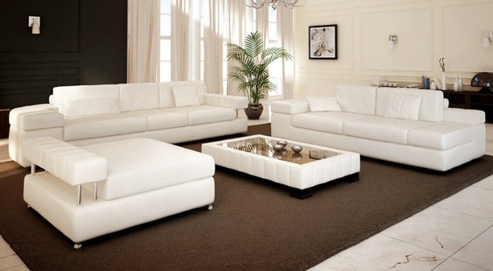 JVmoebel Sofa Weiße Ledersofa 3+2+1 Sitzer Garnitur Designersofa Sofa Textil, Made in Europe