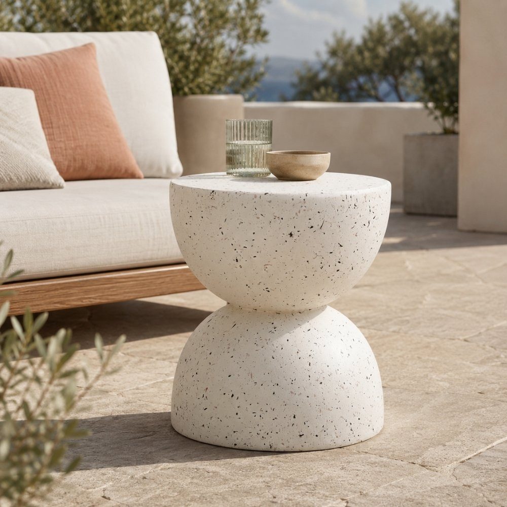 LebensWohnArt Gartentisch Design Beistelltisch FIBRA 45cm Fieberglass Outdoor Terrazzo-Look