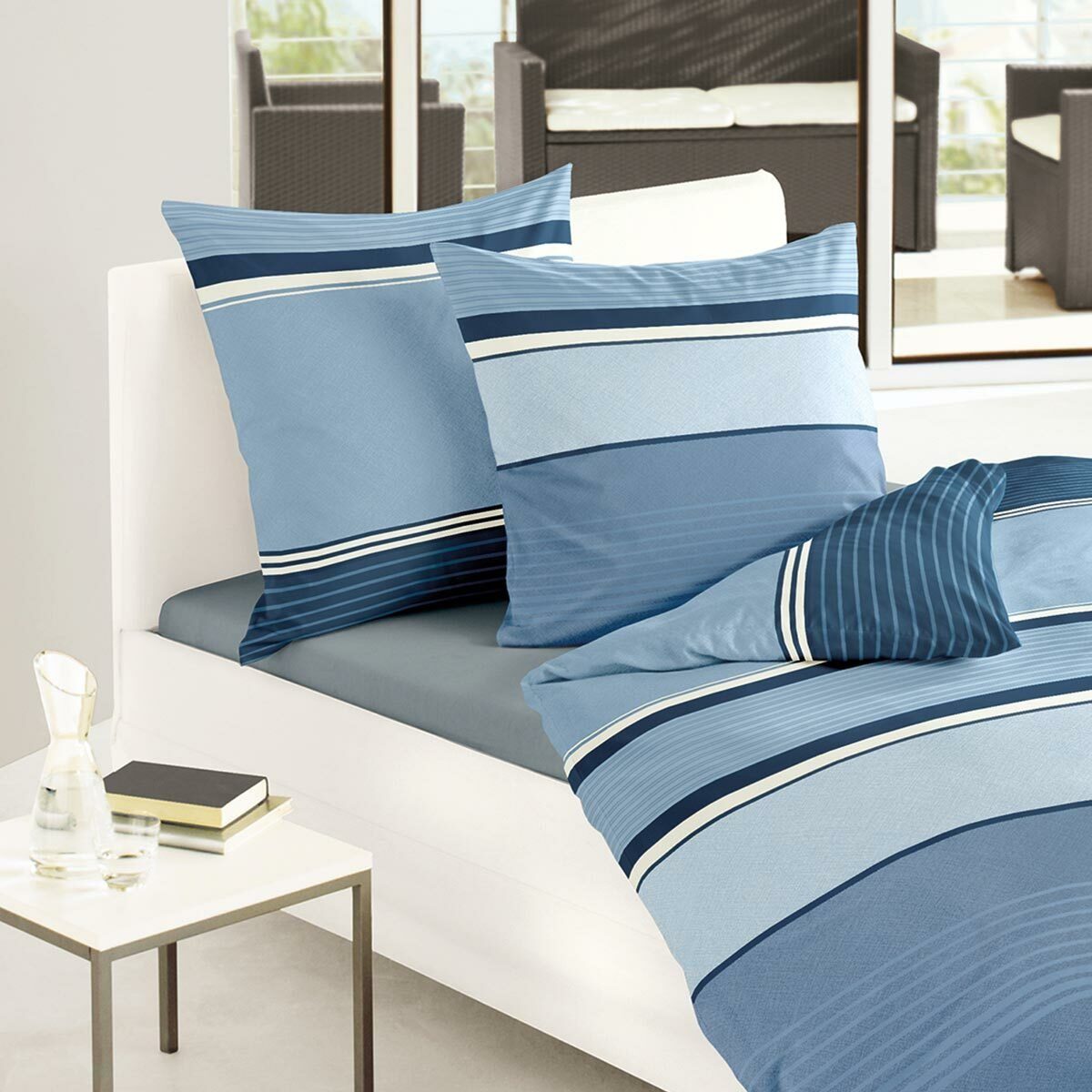 TRAUMSCHLAF Bettwäsche Graz blau, Biber, 2 teilig, Strapazierfähige und langlebige Qualität