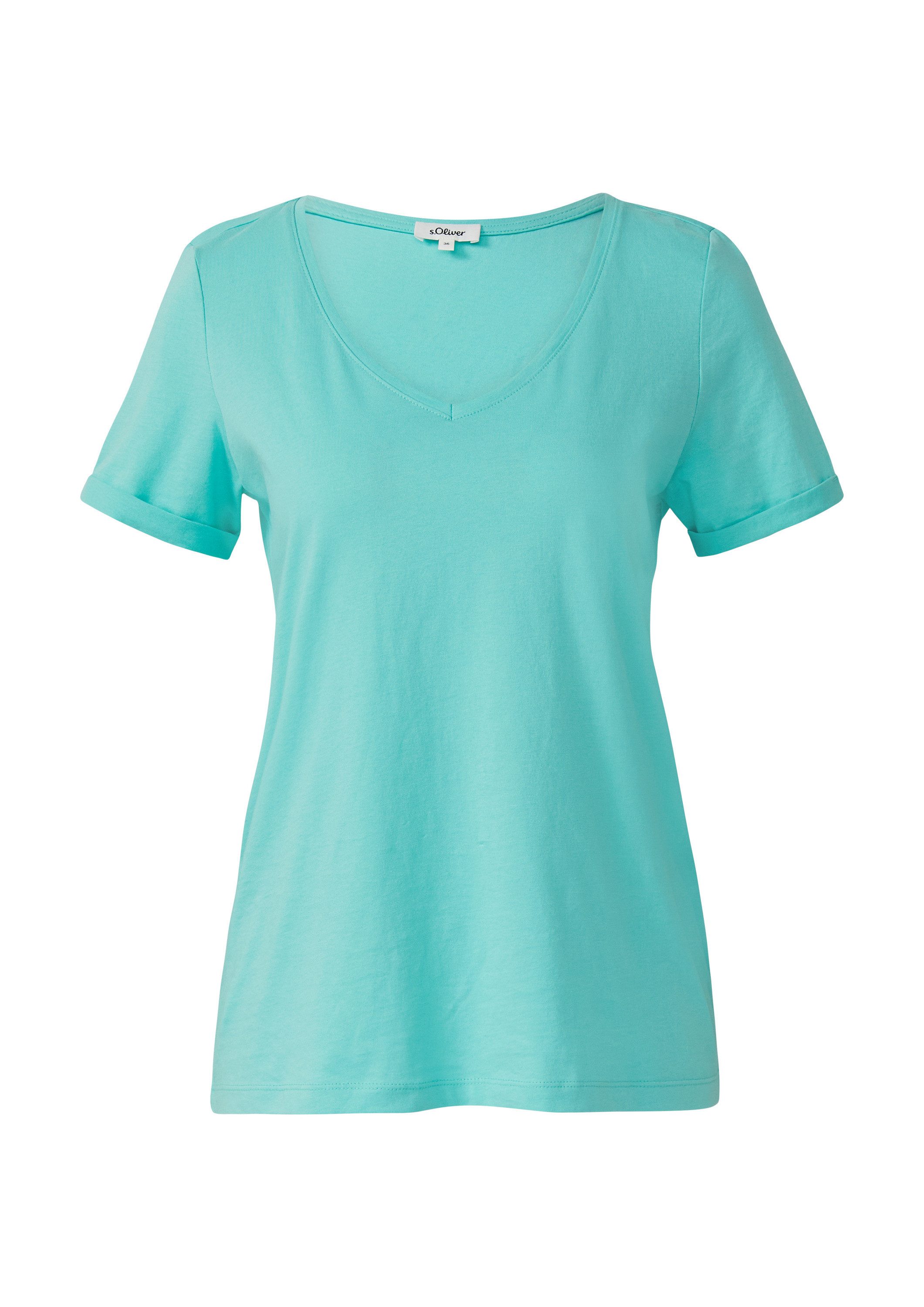 s.Oliver Kurzarmshirt T-Shirt Weiches T-Shirt aus Baumwolle mit V-Ausschnit günstig online kaufen