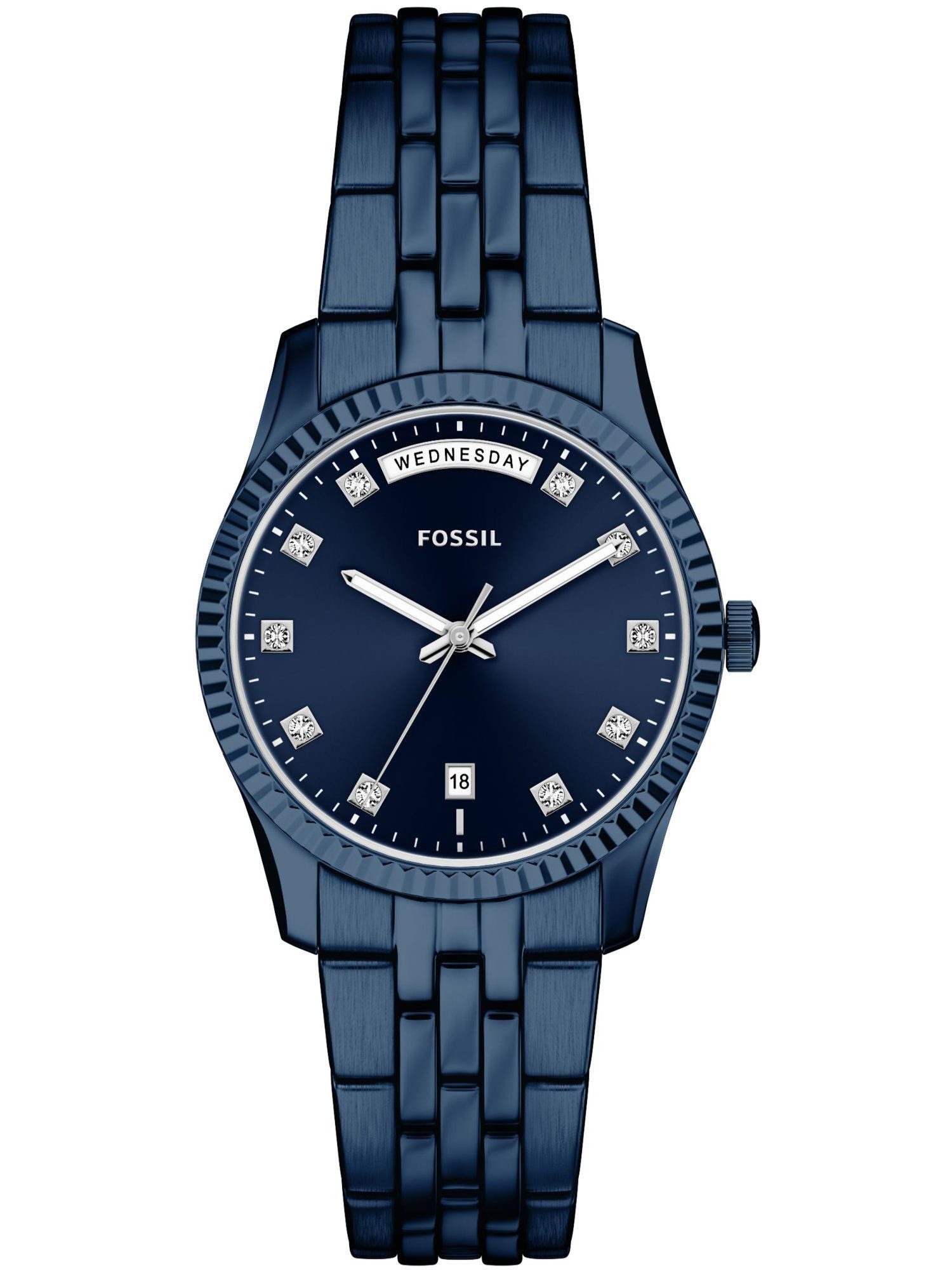 Fossil Quarzuhr ES5476 ES5476, Fossil ES5476 SCARLETTE Uhr Damenuhr Edelstahl Datum blau