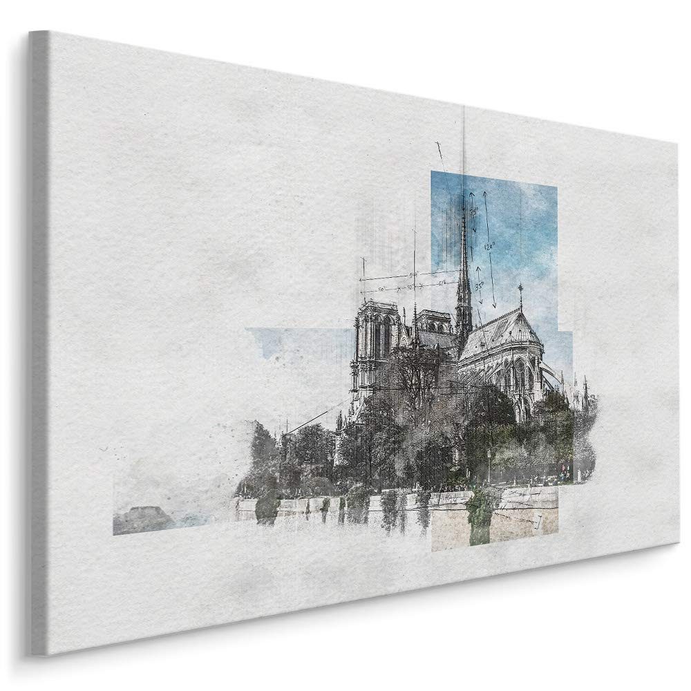 Muralo Leinwandbild Architektur – Leinwandbild Wandbild Kunstdruck Wohnzimmer, Gebäude (1 St), Stadt – Paris – Notre Dame, 120 x 80 cm, aufhängefertig