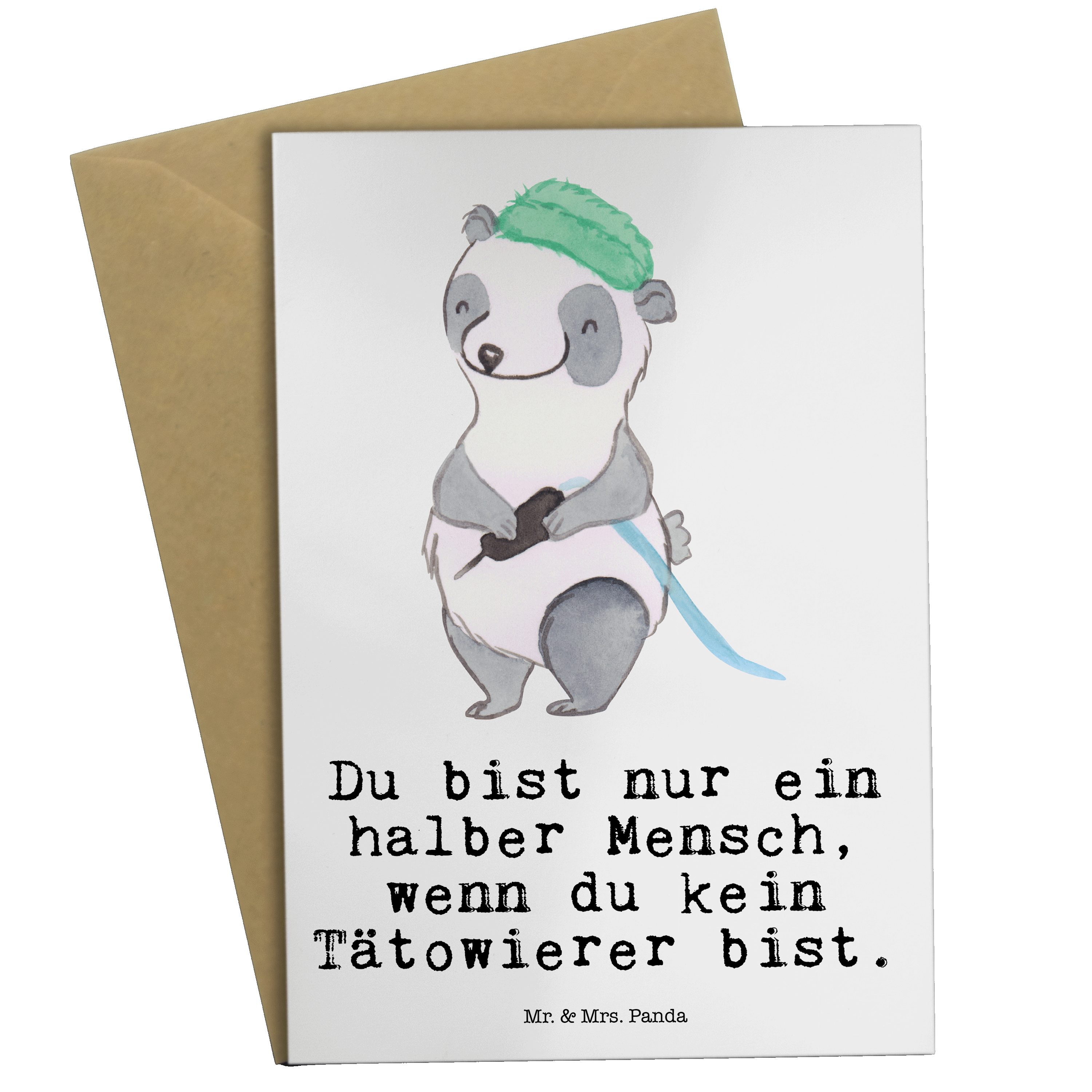 Mr. & Mrs. Panda Grußkarte Tätowierer mit Herz - Weiß - Geschenk, Mitarbeiter, Geburtstagskarte