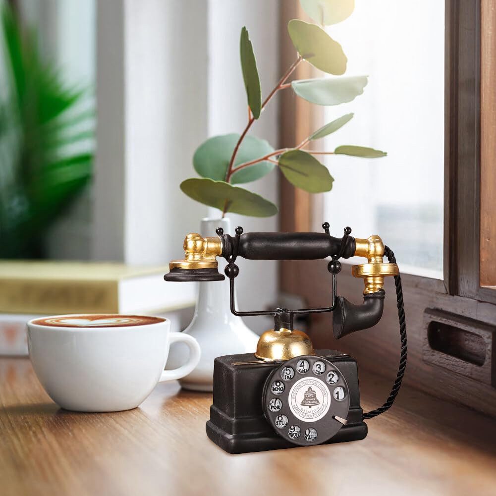MOPUEA Dekoobjekt Retro-Telefonmodell Schreibtisch Ornament-Vintage Antike Telefon, Harz (18.5*8*16cm, Vintage-Telefon, Statue, Künstlerfigur, Café-Bar, 1 St.,  – Bild 5 von 5