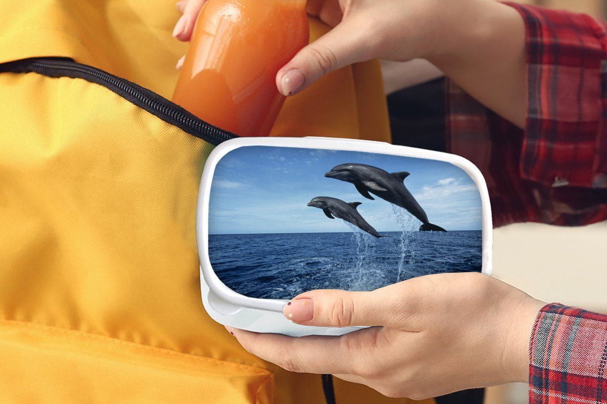 Meer und und (2-tlg), Mädchen MuchoWow Kinder für Kunststoff, Brotdose, für - Jungs Lunchbox Brotbox Tier, weiß Erwachsene, Delfin -