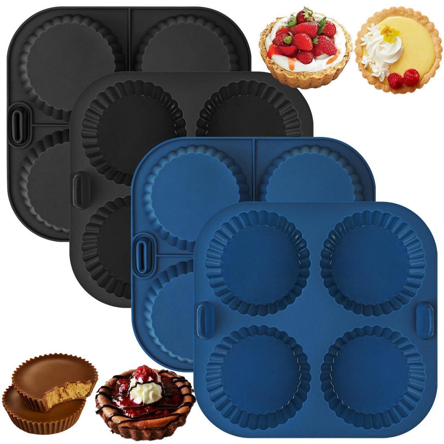 LuxusKollektion Tarteform Mini Tarteform Silikon 4er Set 7.5cm blau/grau, (4-tlg)