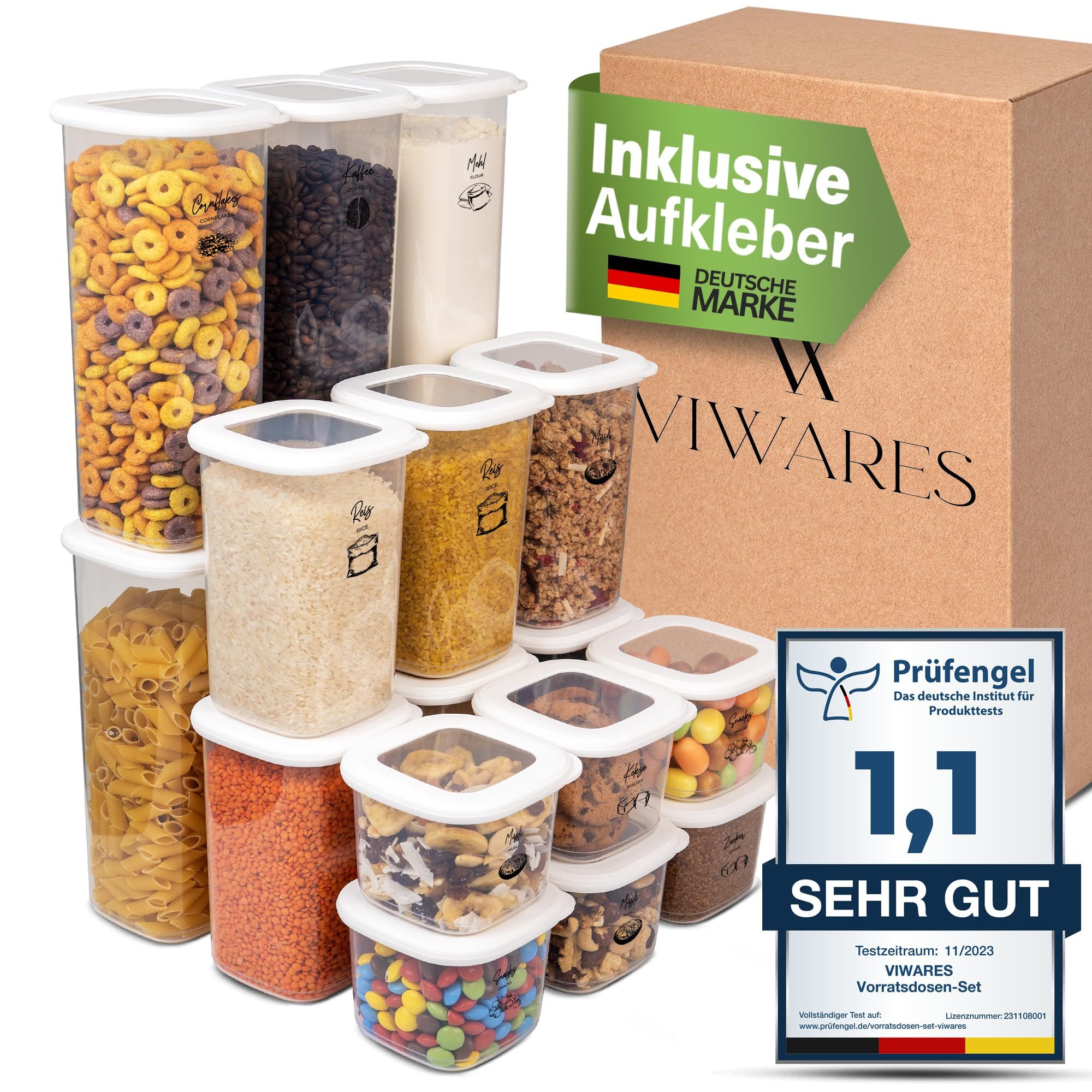 Viwares Vorratsdose Viwares Vorratsdosen-Set Mix Weiß SERIE FOLY 18er, Plastik