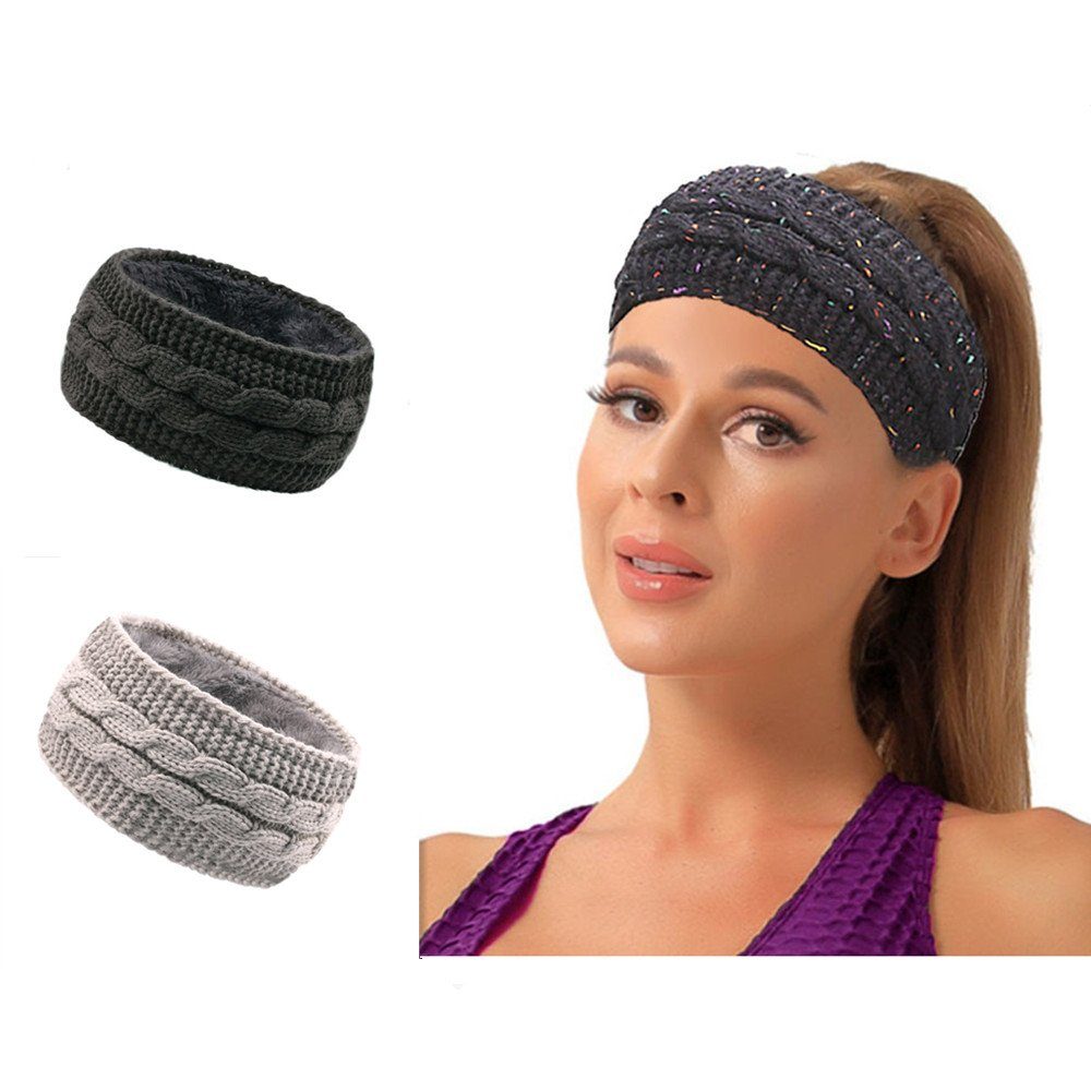 XDeer Fliegenstirnbänder 2 Stück Stirnband Damen Winter,Winter Gefüttert Haarband, Gestrickte Пов'язки,Verdicken Haarbänder