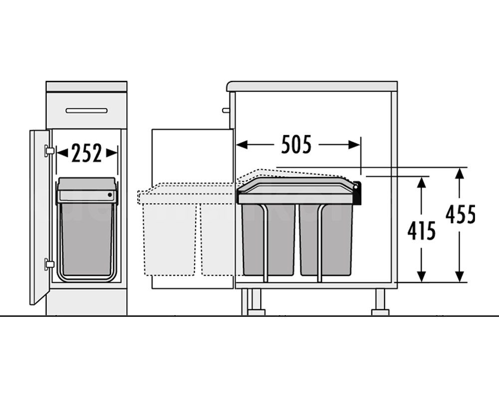 Drehtür 30cm mit Einbaumülleimer L Hailo Swing Abfallsammler ab A Mülleimer Tandem TA 30.2/30 30 Unterschrank Abfalleimer