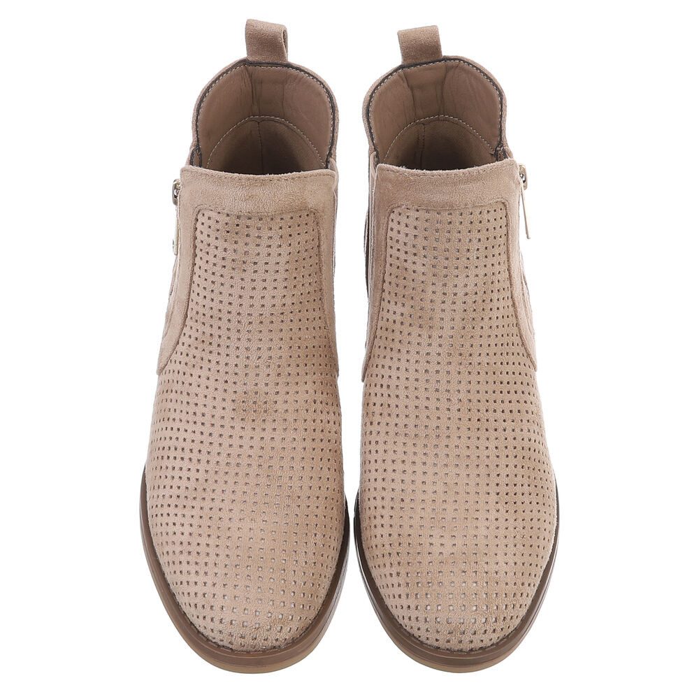 Ital-Design Modische Stiefelette mit Reißverschluss und Perforation Sommerboots (91261321) Blockabsatz Stiefeletten in Hellbraun – Bild 4 von 5