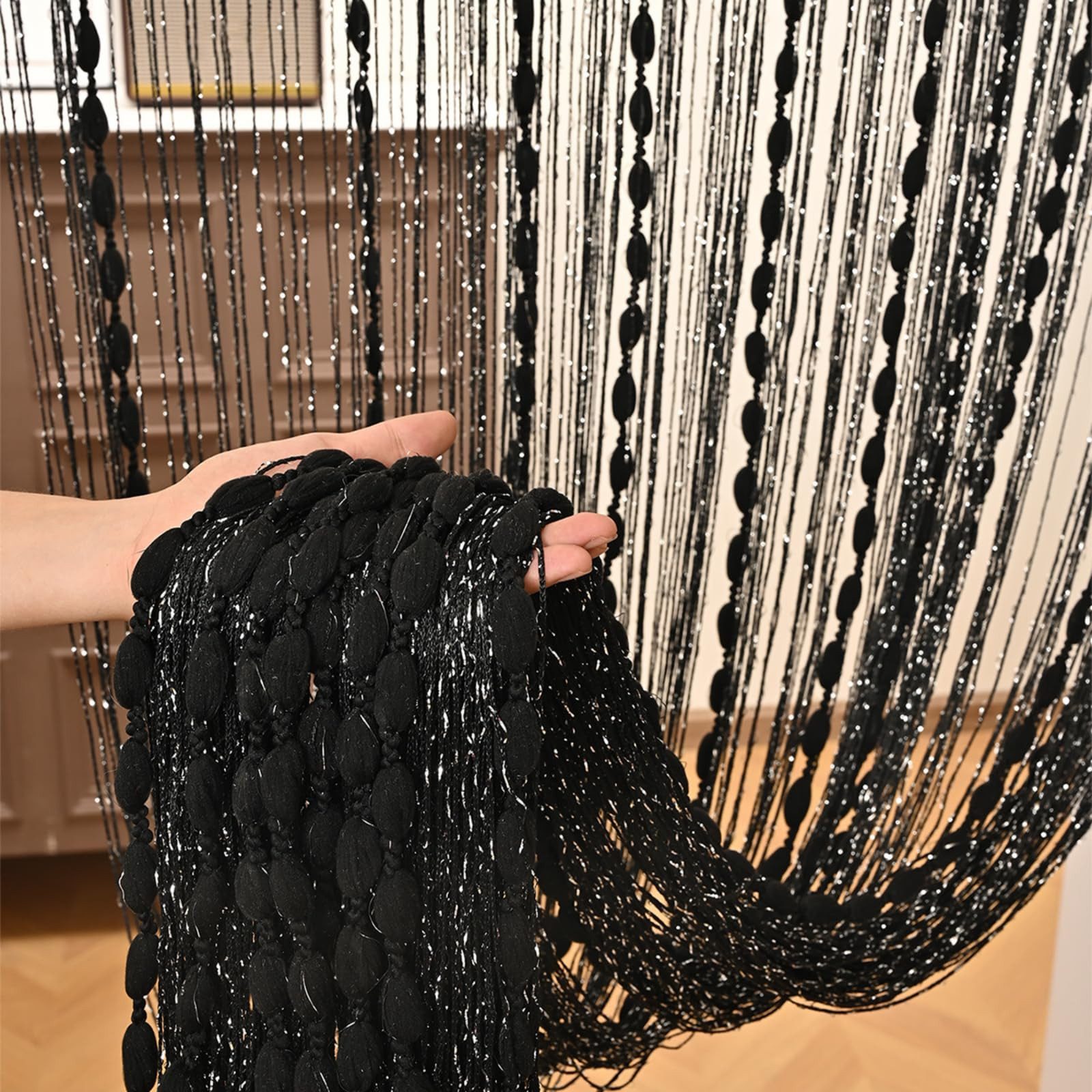 Zyronn Fadenvorhang Türvorhang Fadengardine Raumteiler Fadenstores (1 St), gestreifter Vorhang/Querbehang, 100 x 200 cm,Stangendurchzug