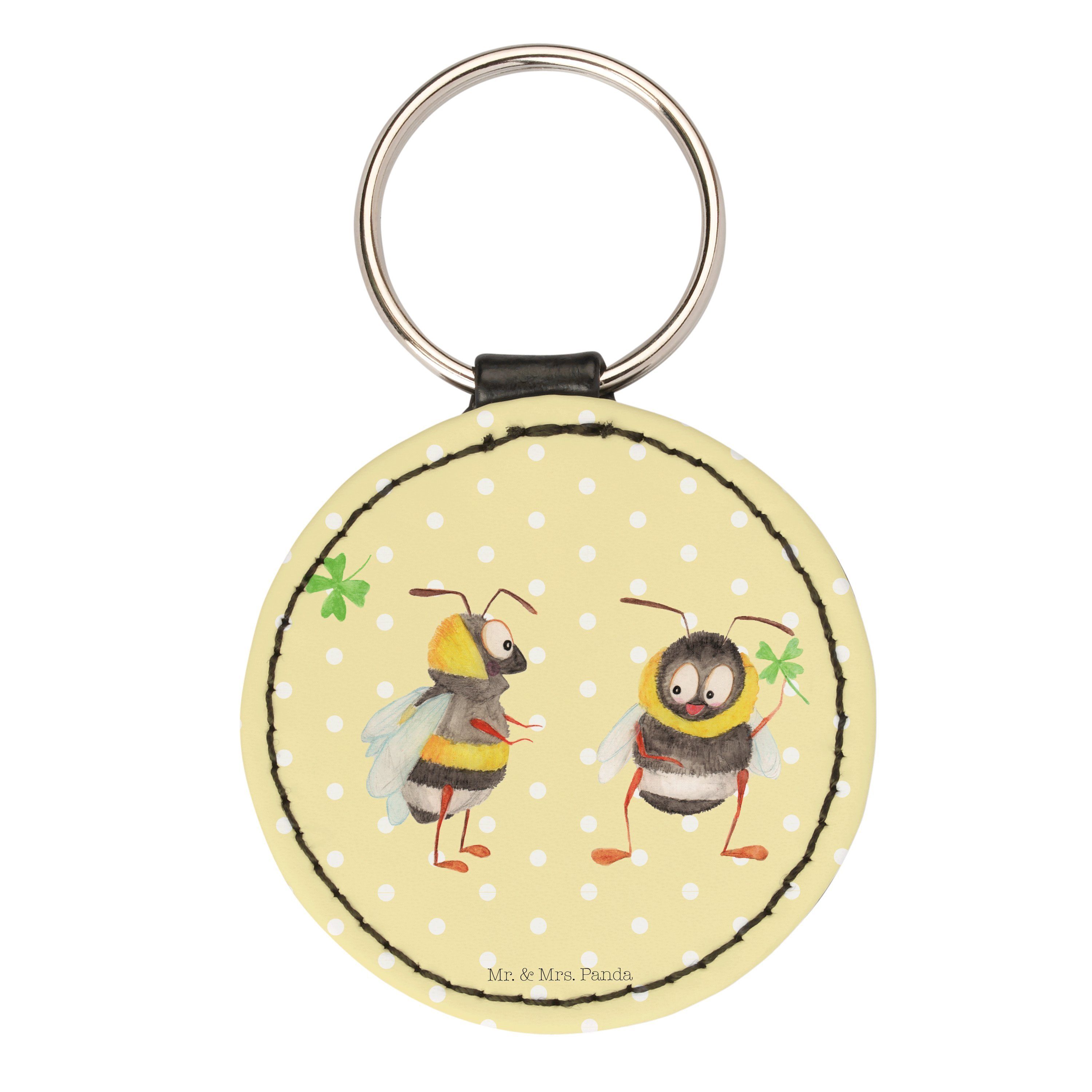 Mr. & Mrs. Panda Schlüsselanhänger Hummeln mit Kleeblatt - Gelb Pastell - Geschenk, Glücksbringer, glück (1-tlg)