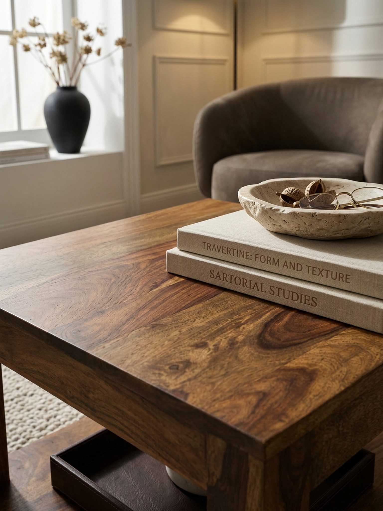 KADIMA DESIGN Couchtisch Couchtisch MUMBAI Massiv-Holz 60 x 60 cm Wohnzimmer-Tisch Holztisch, Design dunkel-braun Landhaus-Stil Beistelltisch – Bild 5 von 5