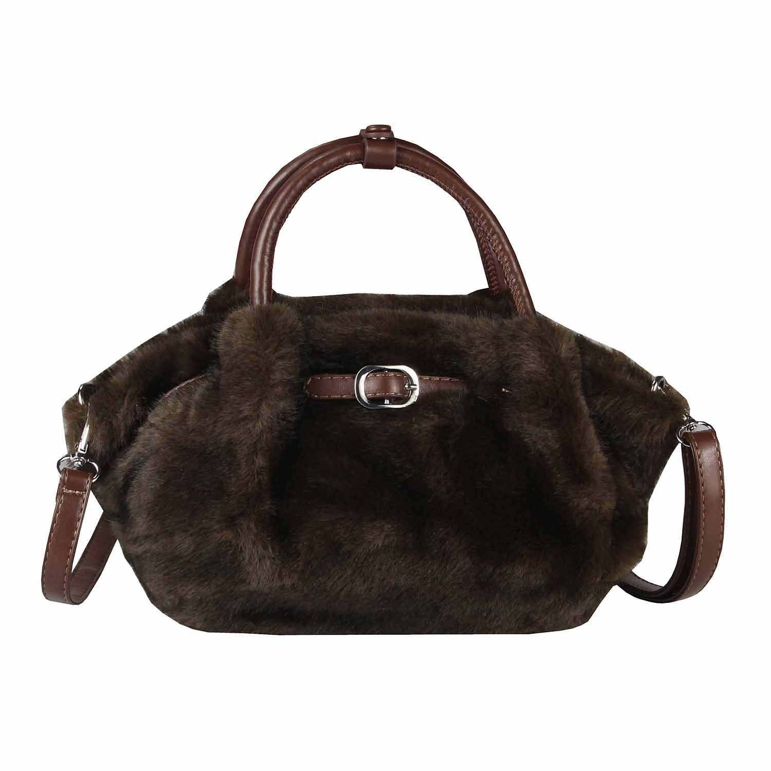 ITALYSHOP24 Schultertasche DAMEN TASCHE PELZTASCHE Tote Bag Umhängetasche Mini Bag Felltasche, Felltasche Crossbody Damentasche Teddytasche CrossOver Freizeit Plüsch