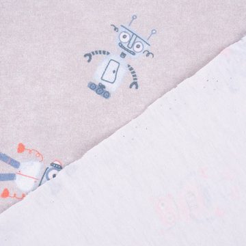 SCHÖNER LEBEN. Stoff Baumwolljersey Jersey Digitaldruck ROBOTS Roboter grau blau rot 1,4m, allergikergeeignet