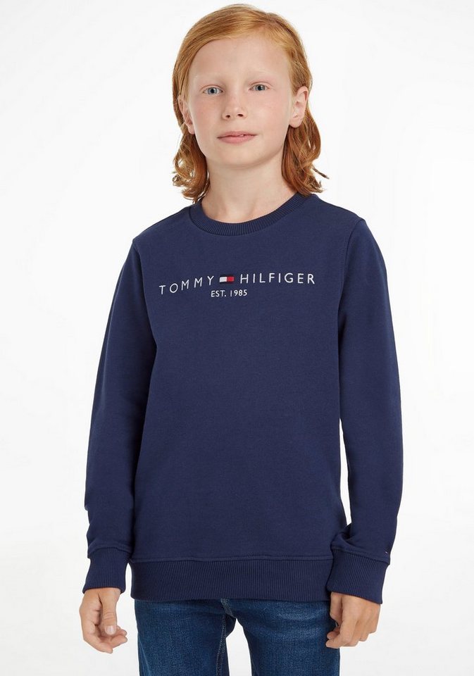 Tommy Hilfiger Sweatshirt ESSENTIAL SWEATSHIRT Kinder Kids Junior MiniMe,für  Jungen und Mädchen, Mit großem Logodruck und kleiner Stickerei auf der Brust