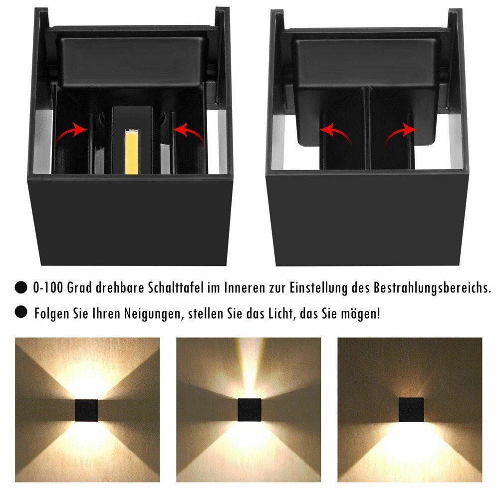 und Garten Wandleuchte Wand für Wandlampe LED Up Wandleuchten Schwarz Innen/Außen iscooter den Warmweißes, Lampe mit Down, Innen- Flur fest Würfel 7W Bewegungsmelder Außen IP65 Wasserdicht, LED integriert,