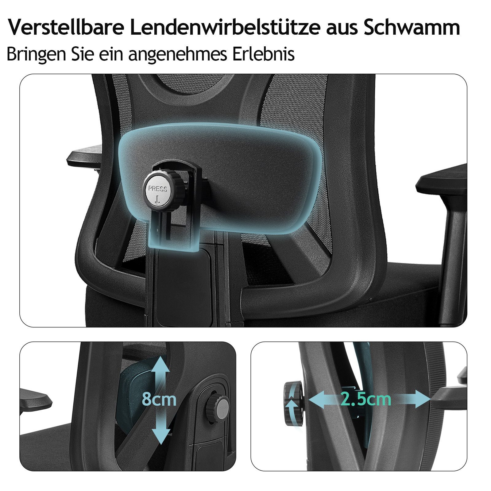 DoChair Bürostuhl Ergonomischer mit Verstellbarer Kopfstütze und Lendenwirb günstig online kaufen