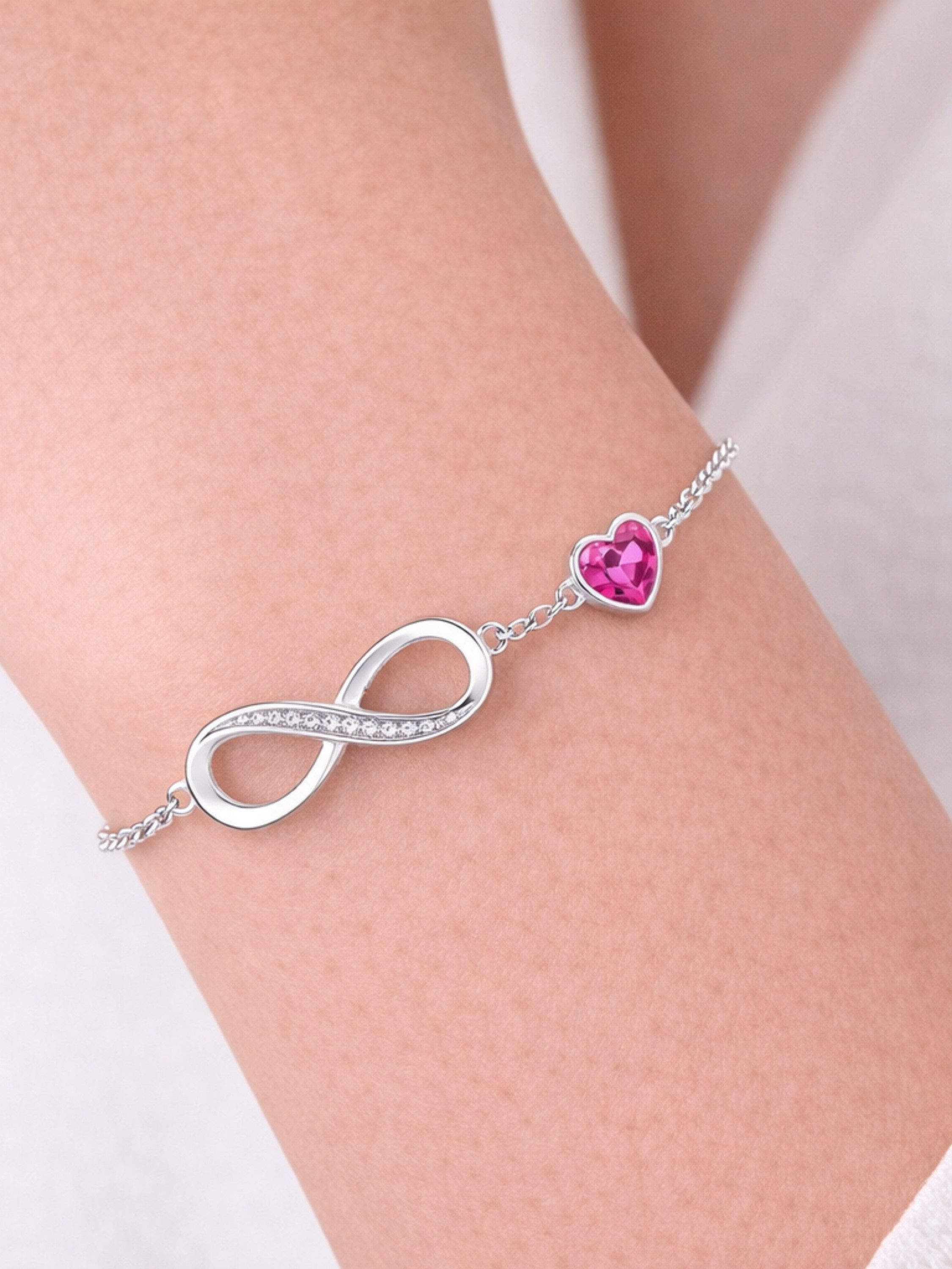 S&T Design Silberarmband Infinity Armband Damen 925 Sterling Silber Unendlichkeit Herz (Echt Silber, inkl. Verpackung), Verstellbares Armband – Geschenk für Fra – Bild 2 von 4