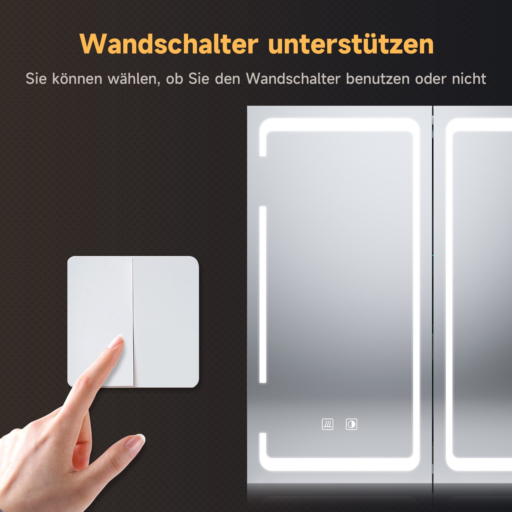 SONNI Badezimmerspiegelschrank Doppeltüriger beleuchteter Anti-Beschlag-Spiegelschrank für Badezimmer – Bild 5 von 5