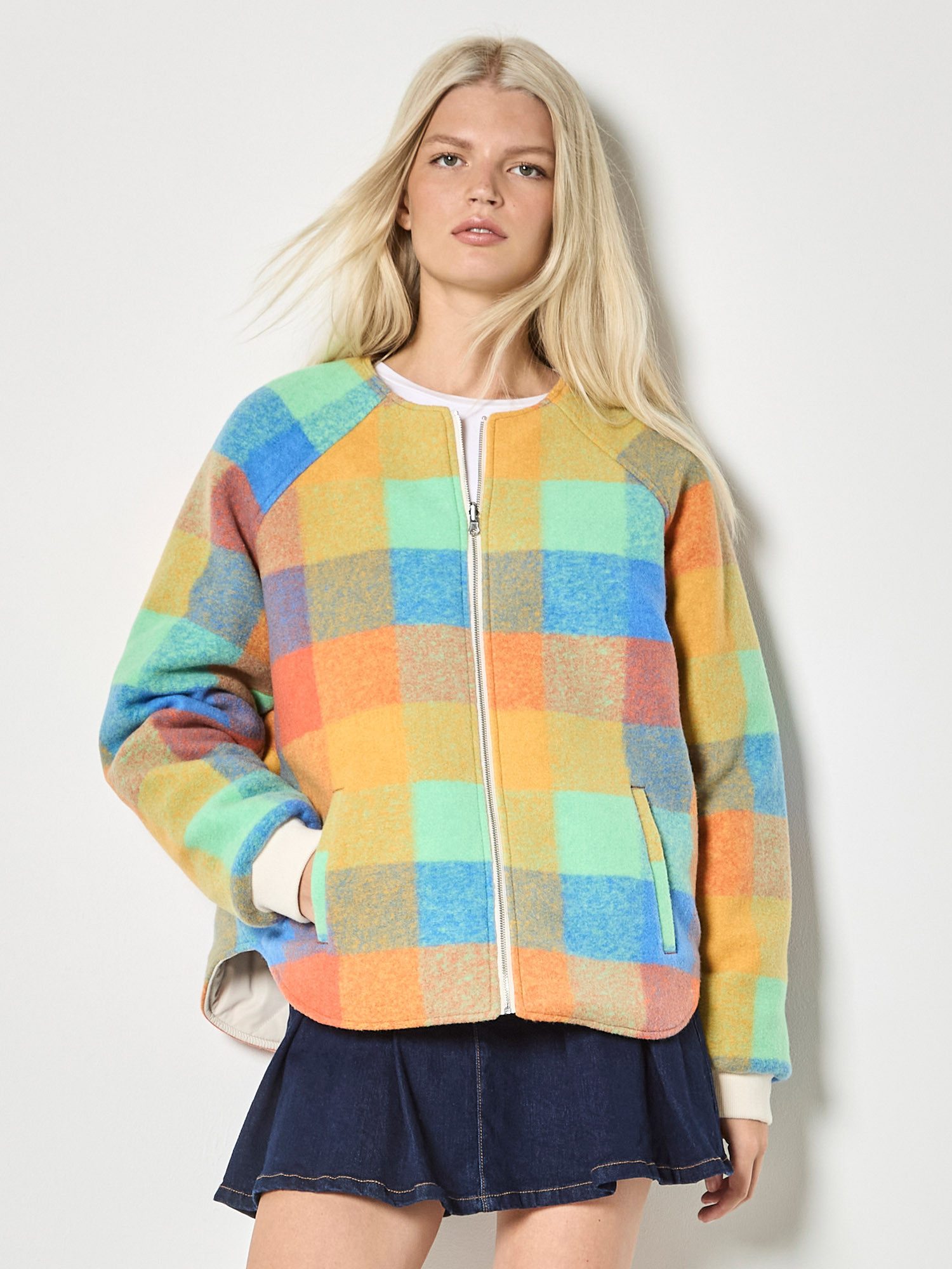 Apricot Steppjacke Wendbare Fleece-Steppjacke mit Karomuster