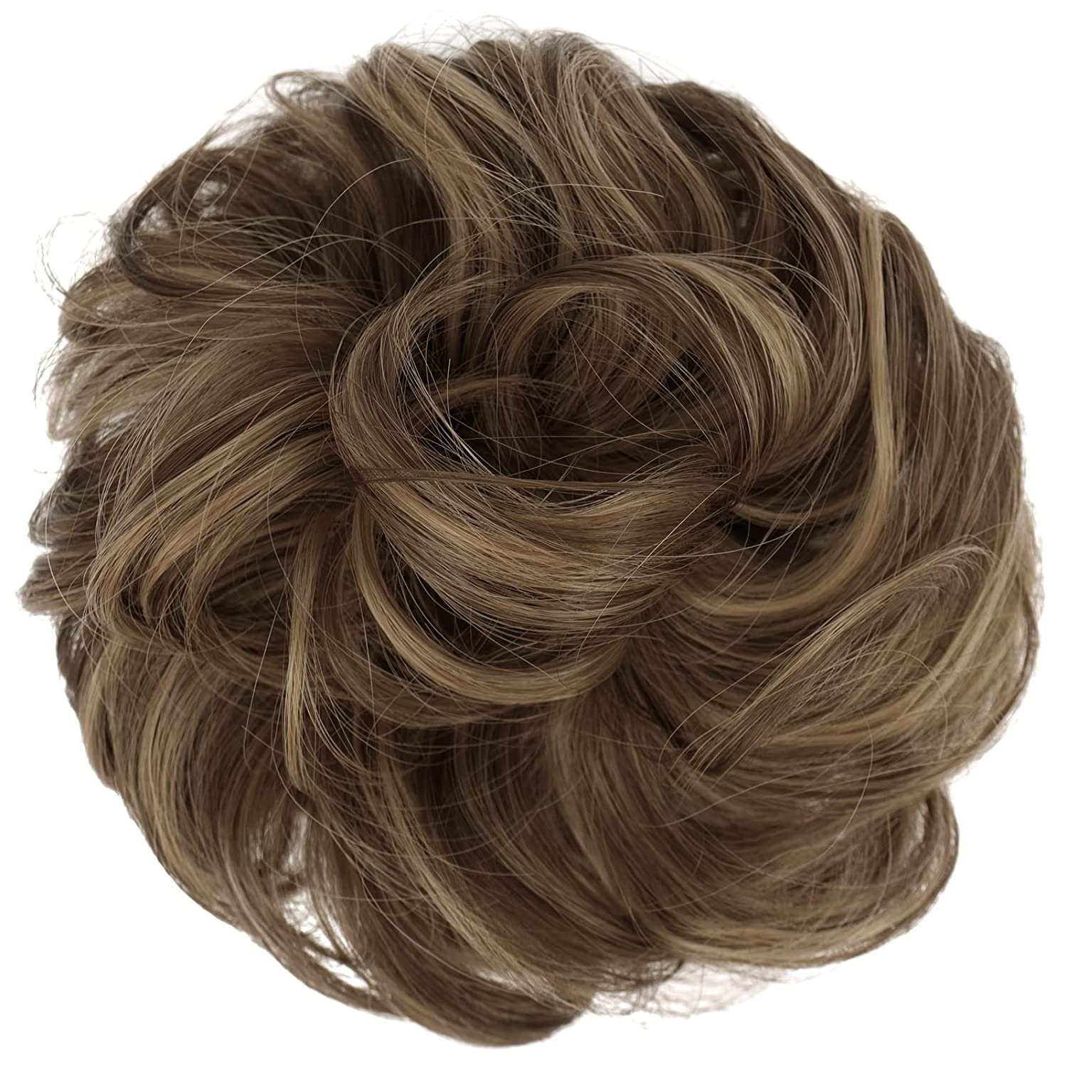 Haarteil Kunsthaar-Extension Hervorgehoben Blond Gewellt Haarverlängerung Unordentlicher Mittelbraun Haarknoten Haarteil Püke