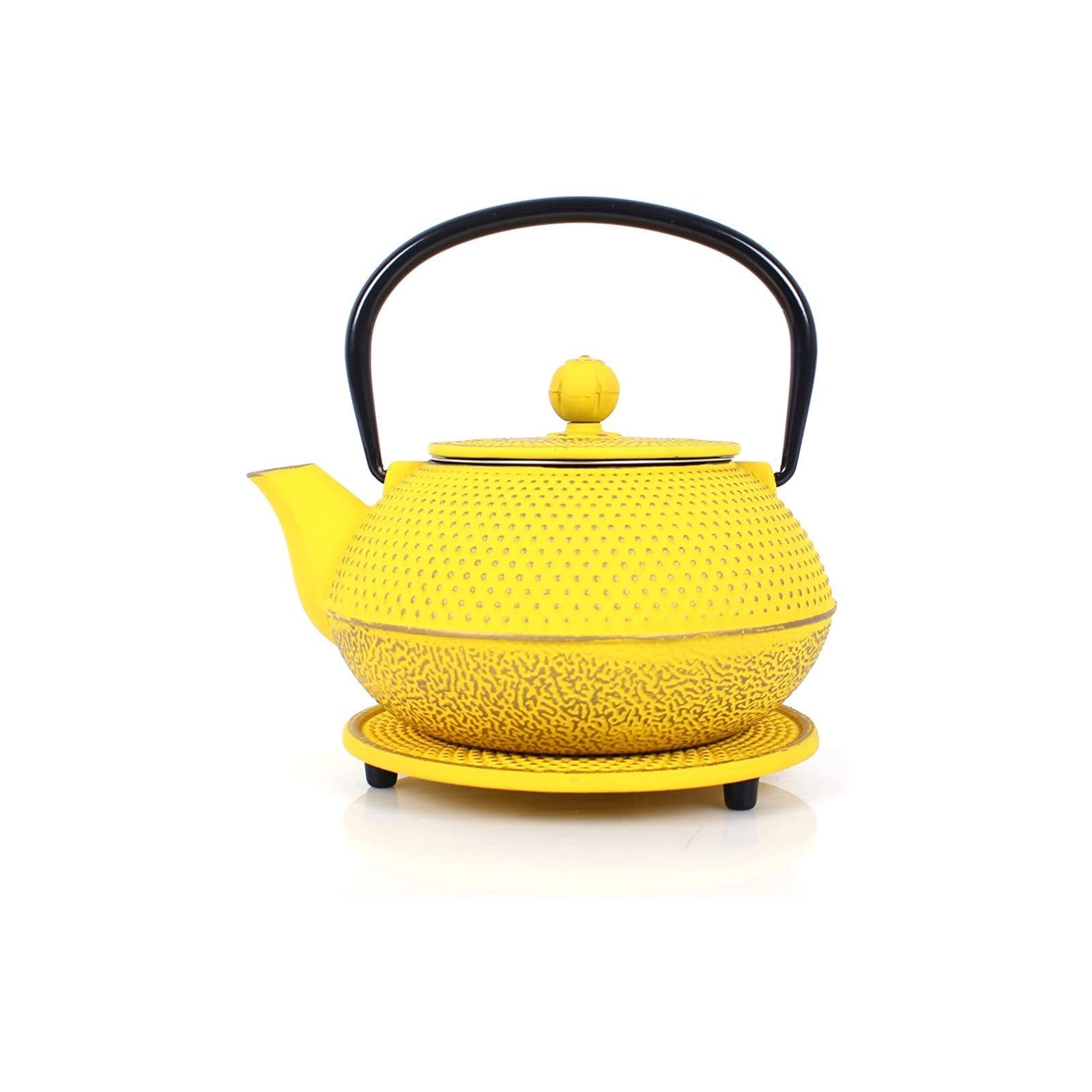 ECHTWERK Geschirr-Set Teeservice (4-tlg), Teekanne Teetassen Gelb Vintage-Design im + Teebereiter, Sieb abnehmbar, 0,8L, Gusseisen, Untersetzer 2