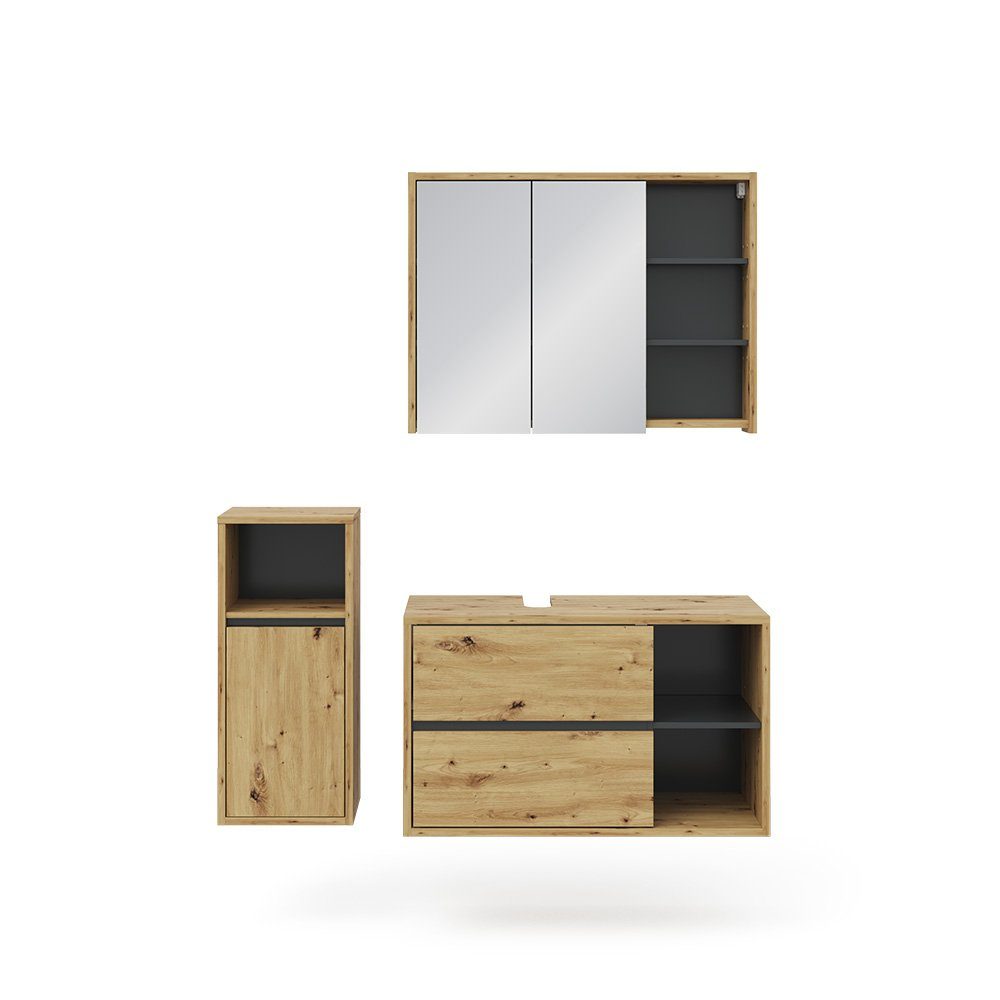 Vicco Badmöbel-Set Viola, Goldkraft Eiche/Anthrazit, 3 günstig online kaufen