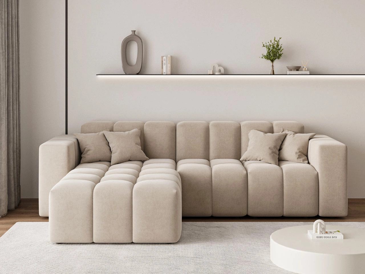 GrainGold Ecksofa L-Form LOOPO - 265x180 cm, Beige, Links, Wellenfedern, HR günstig online kaufen
