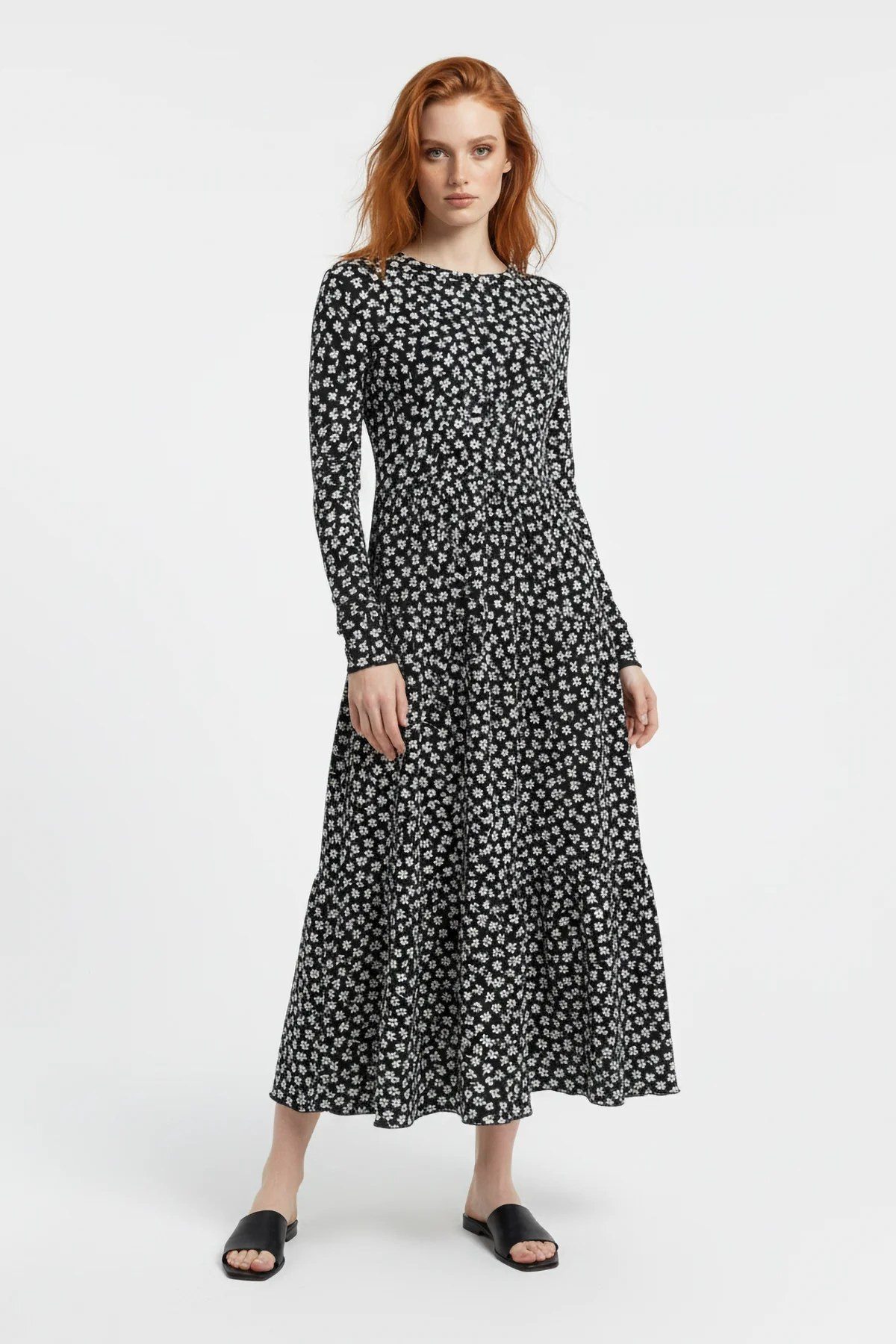 No Matter What Midikleid Langarm Kleid mit Rundhalsausschnitt