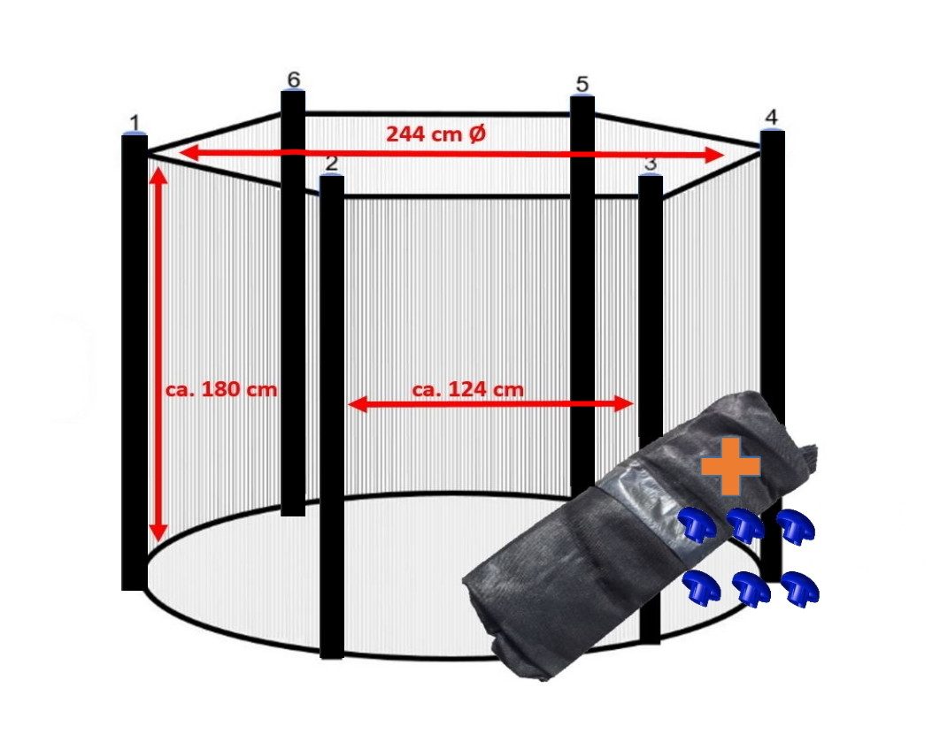 walexo Gartentrampolin Trampolin Sicherheitsnetz für 6 Stangensysteme (schwarz), Ø 244 cm