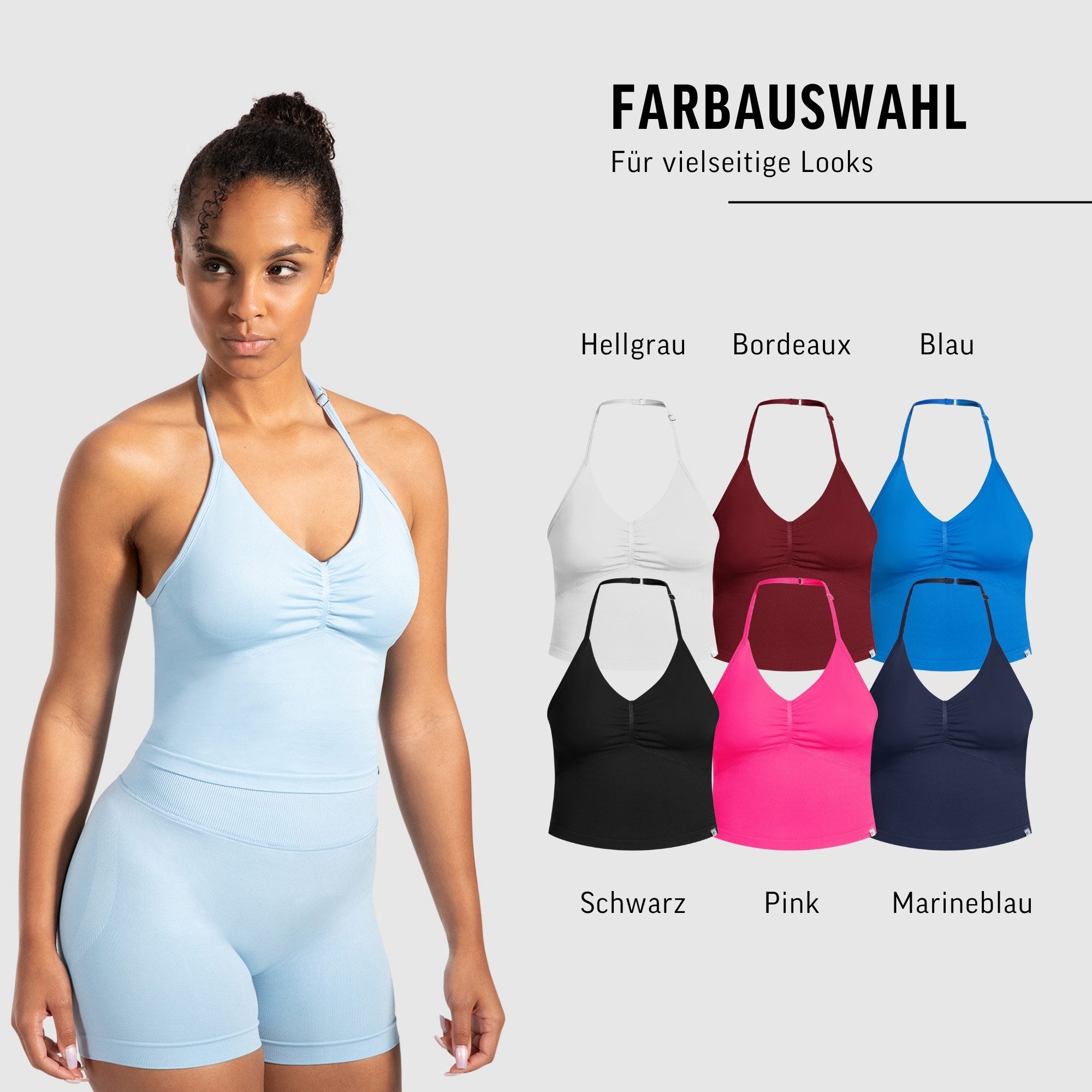 Smilodox Tanktop Malena, Crop Neckholder Sporttop, Ringdetails, Rückenfrei Tanktop nahtlos figurbetont, Sport Freizeit Yoga stylische Looks
