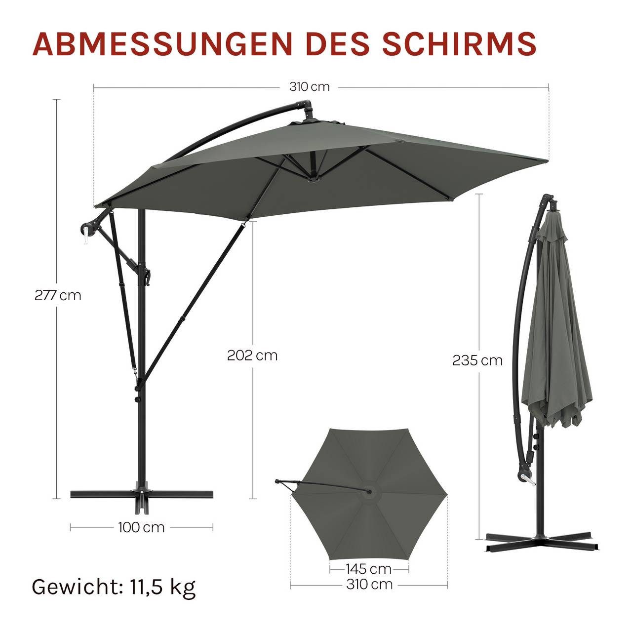 Woltu Sonnenschirm, φ310cm, UV-Schutz Strandschirm, Neigbar und Tragbar, mit Abdeckung