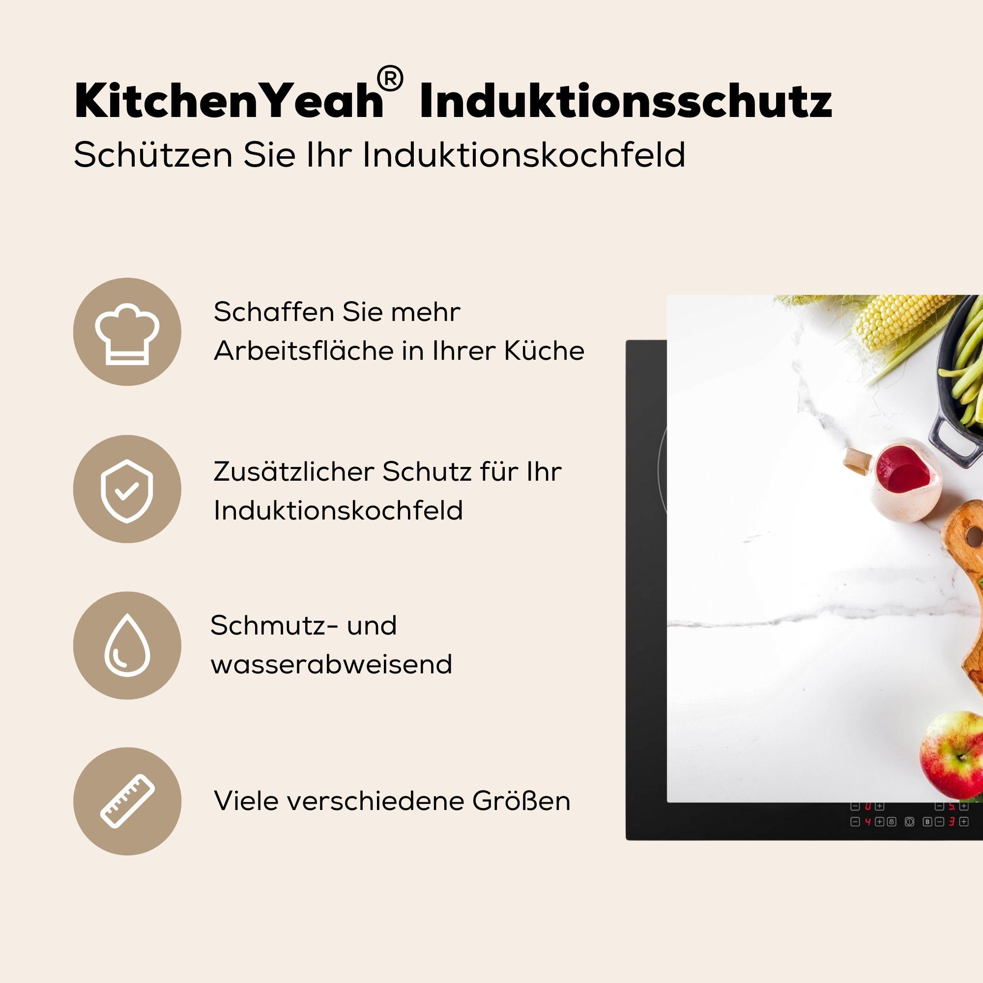 Küche Herdblende-/Abdeckplatte (1 Vinyl, MuchoWow - Fleisch tlg), Induktionskochfeld, cm, 57x51 - Kräuter, Gemüse - Induktionsschutz, Ceranfeldabdeckung